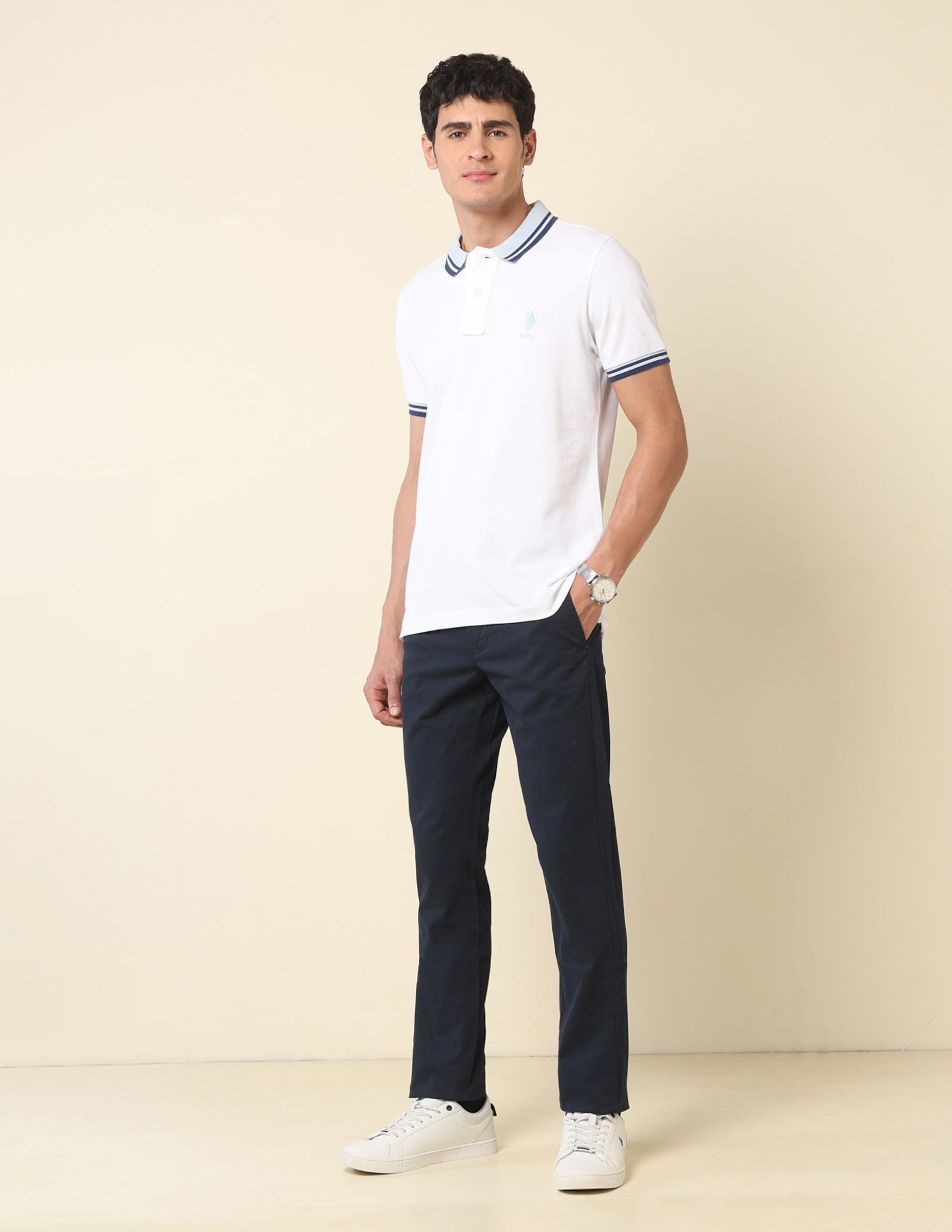 Pure Cotton Slim Fit Classic Polo Shirt White - U.S. Polo Assn. India | Large