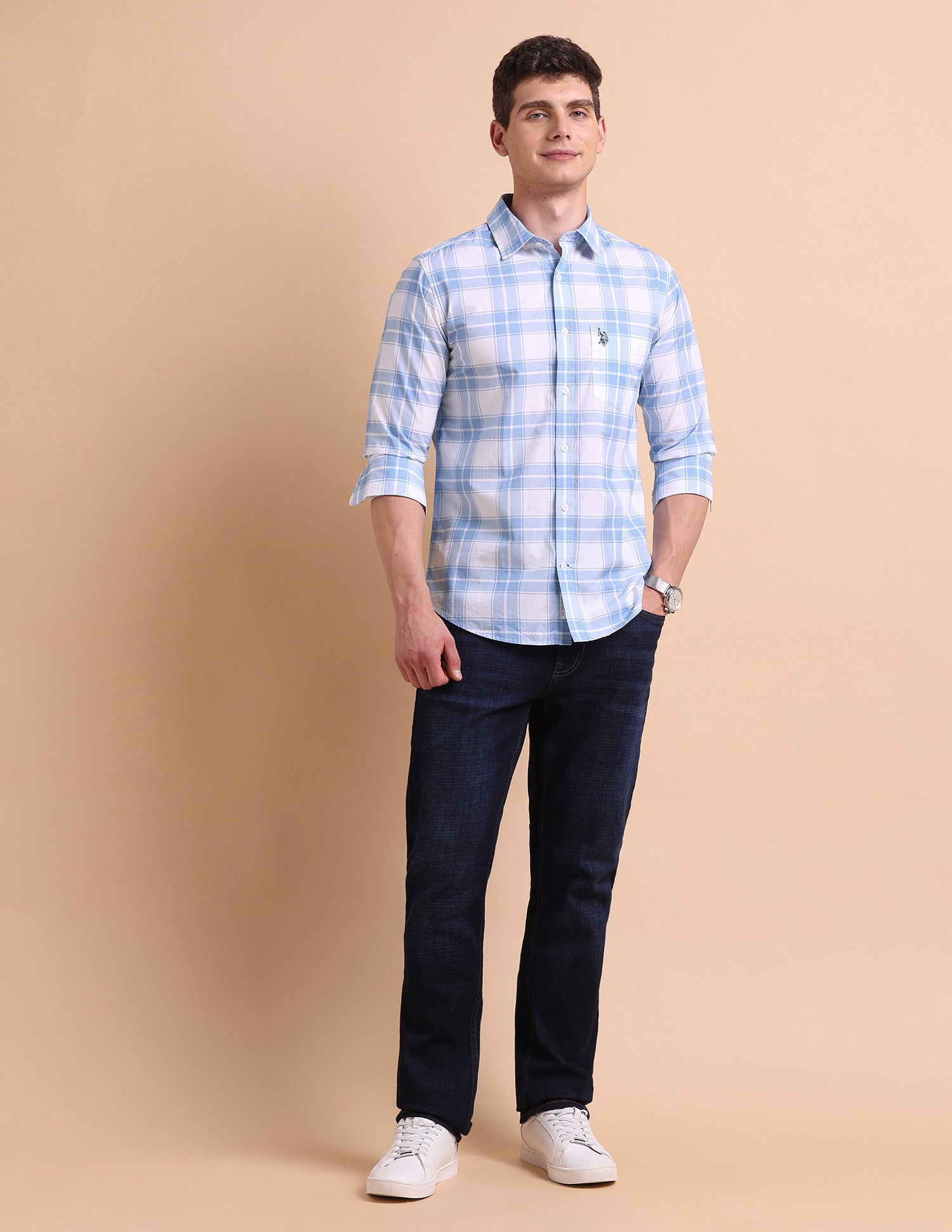 Tailored Fit Grid Tattersall Checked Shirt Blue - U.S. POLO ASSN. | Large