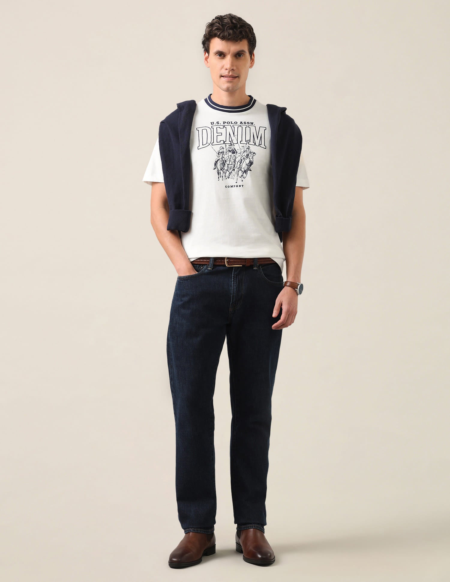 Graphic Brand Printed Slim Fit T-Shirt Ivory - U.S. Polo Assn. India | Large
