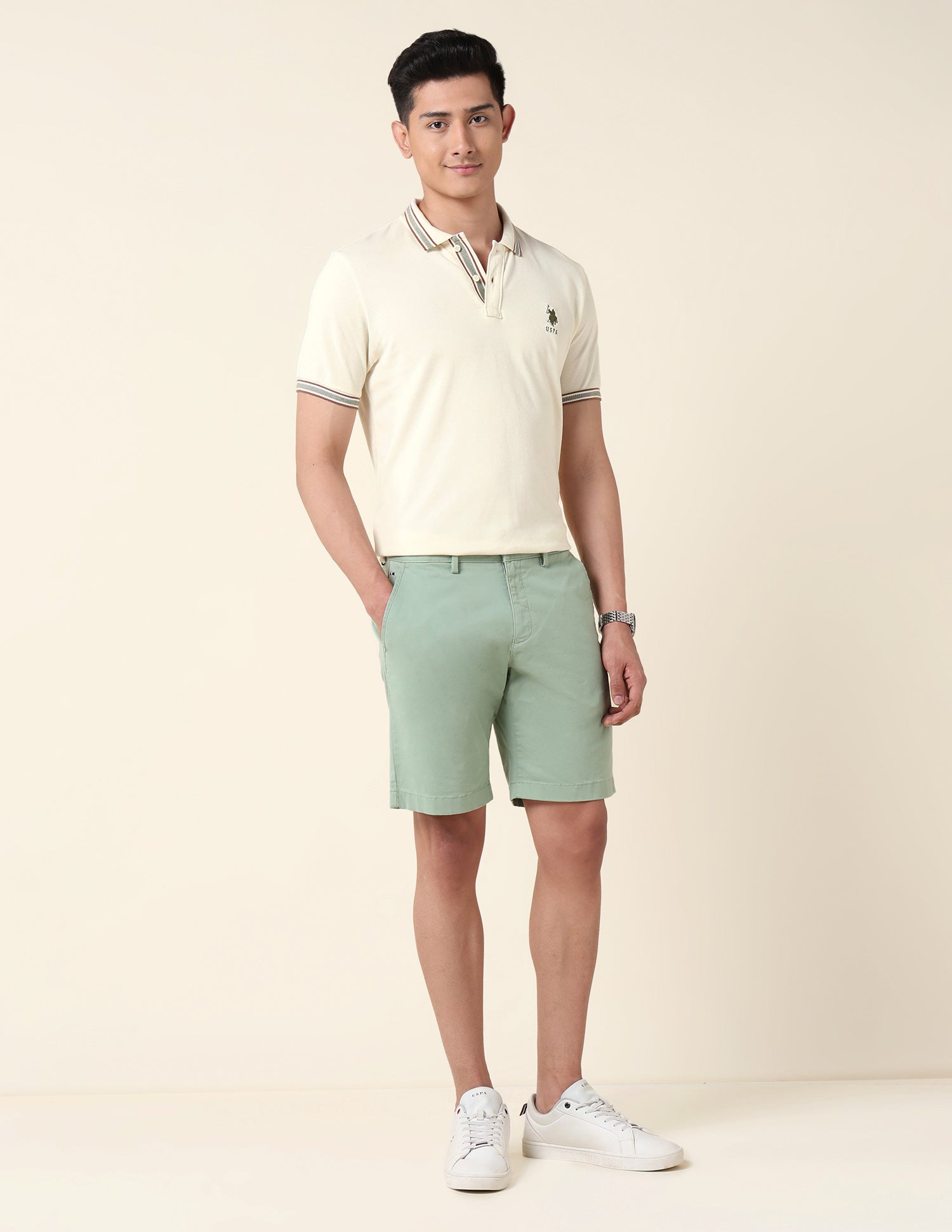 Slim Fit Pure Cotton Polo Shirt Off White - U.S. Polo Assn. India | Large