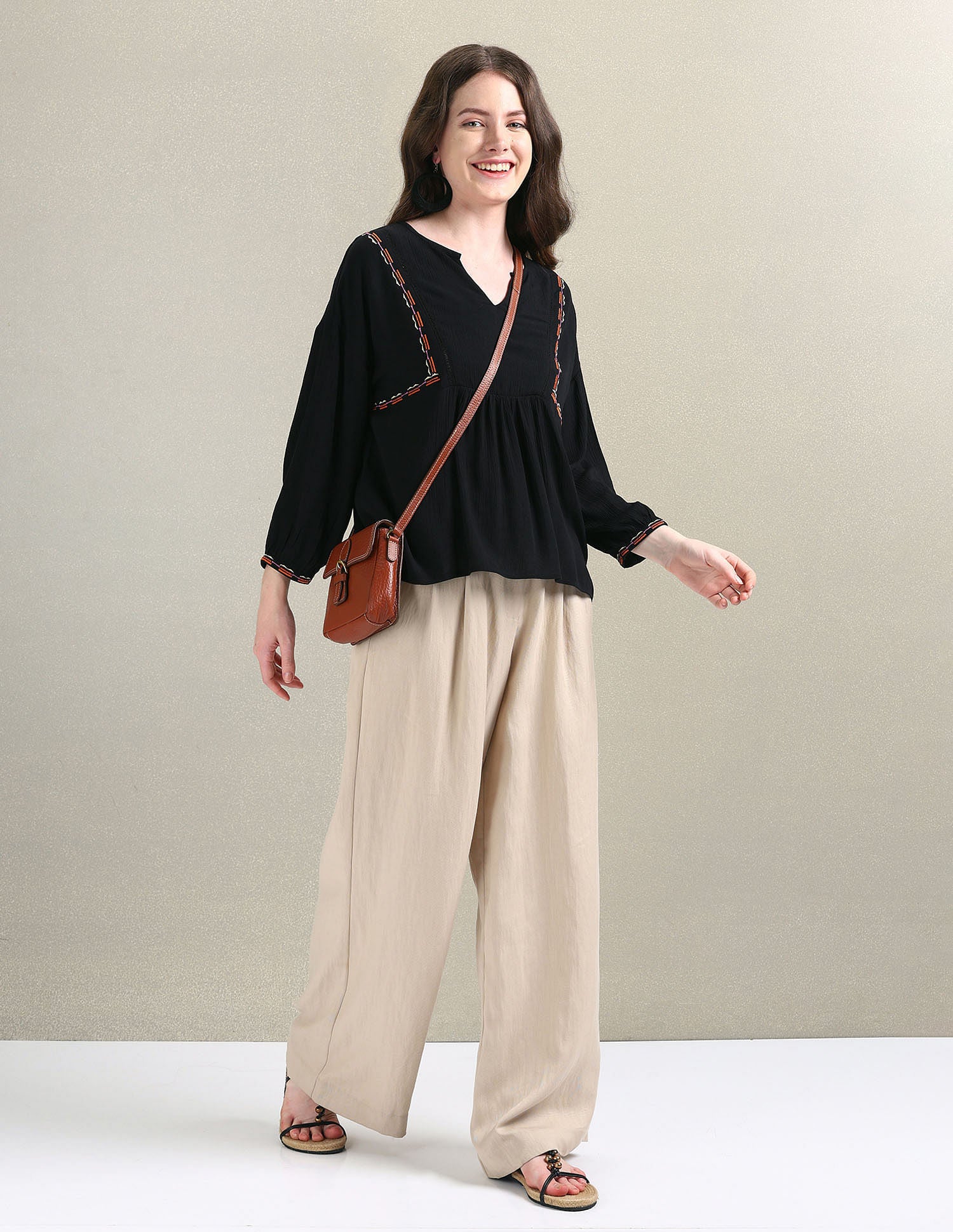 Crinkle Viscose Relaxed Top Black - U.S. POLO ASSN. | Large