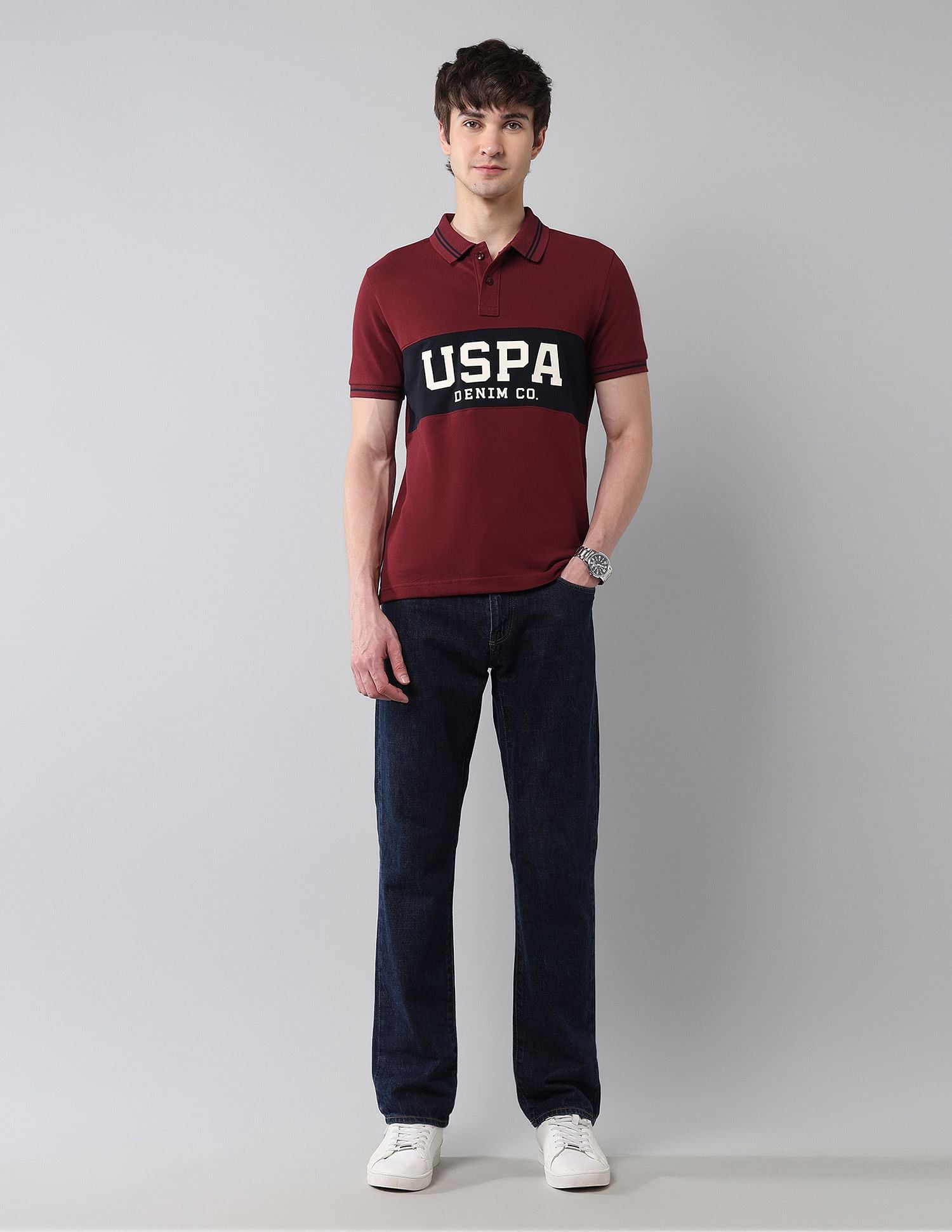 Pure Cotton Muscle Fit Polo Shirt Wine - U.S. Polo Assn. India | Large