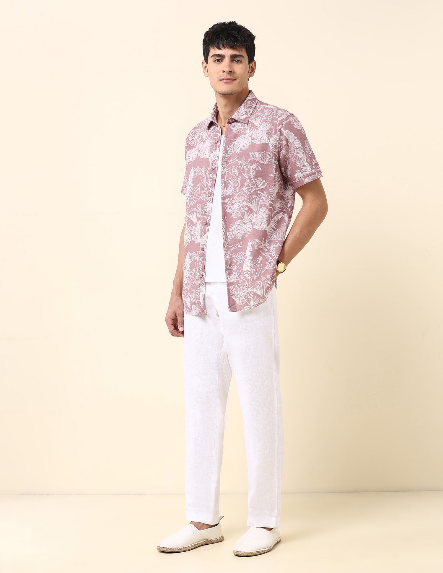 Tropical Printed Poplin Shirt Pink - U.S. Polo Assn. India | Large