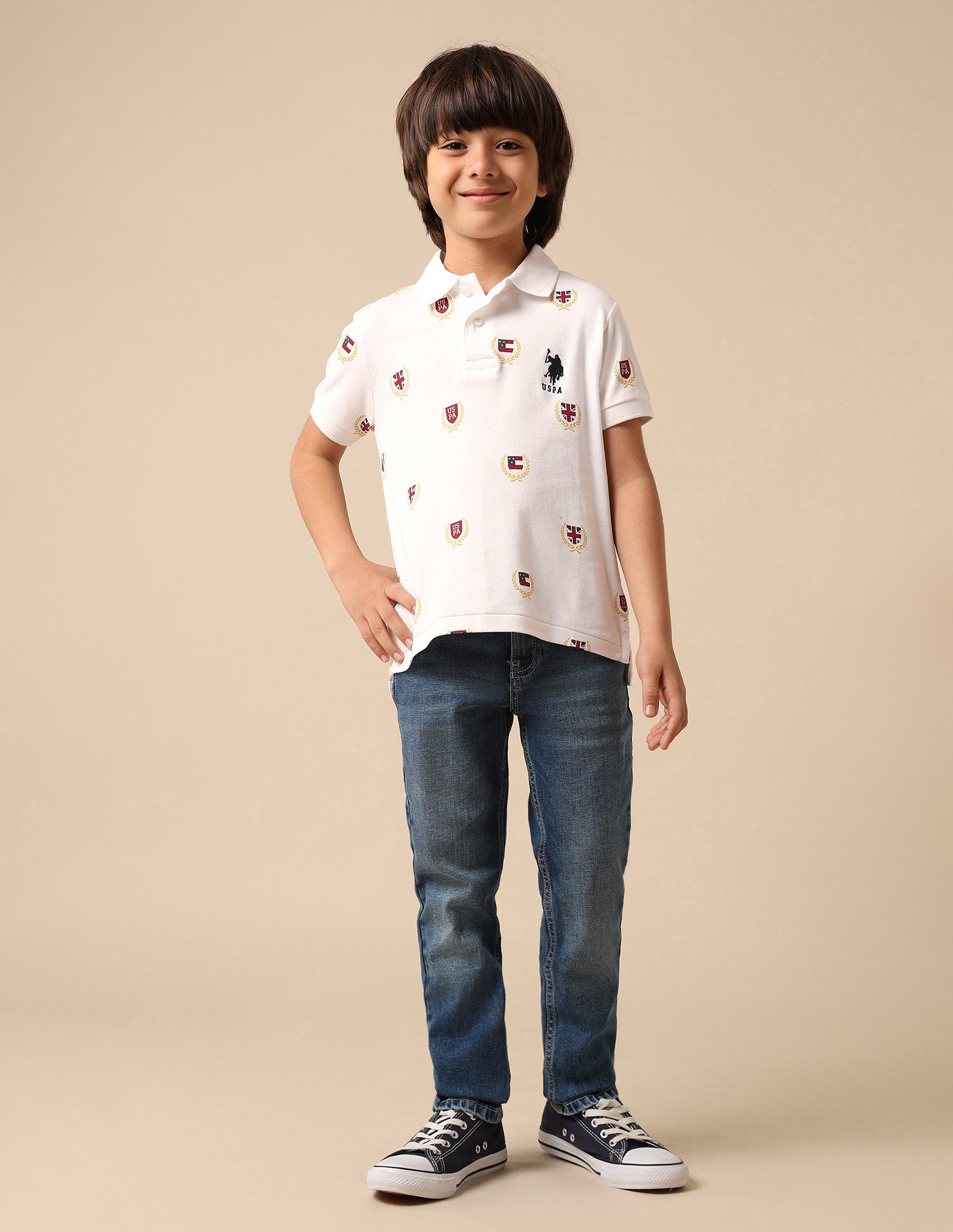 Boys Brand Printed Regular Fit Polo Shirt White - U.S. POLO ASSN. | Large