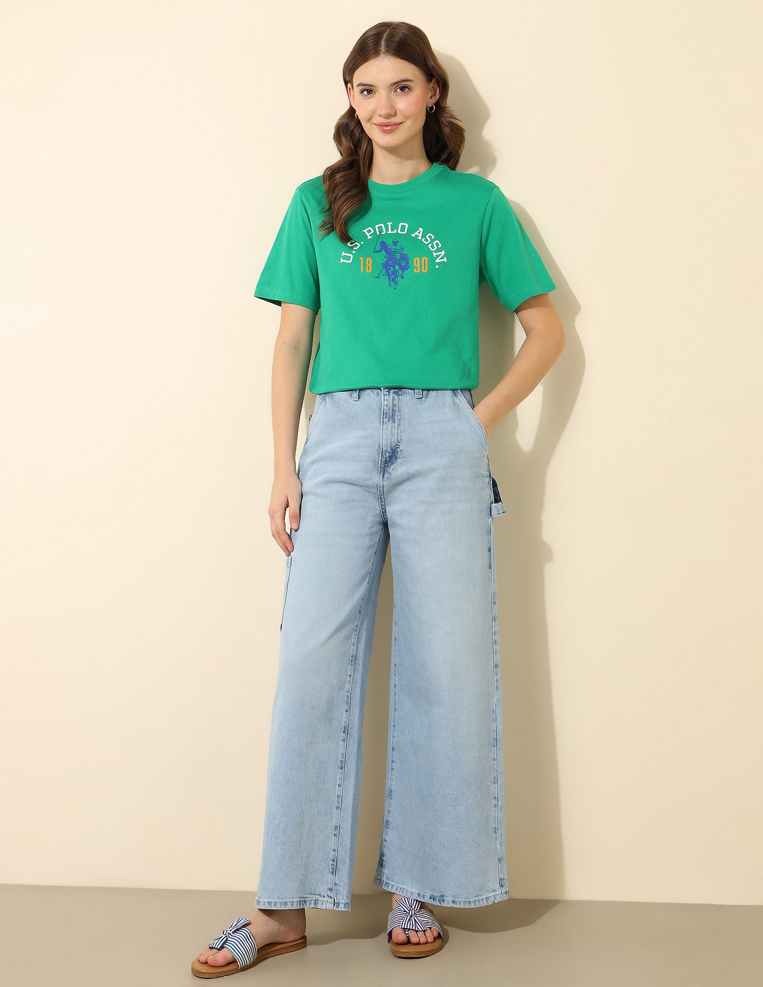 Boxy Fit Brand Printed T-Shirt Green - U.S. Polo Assn. India | Large
