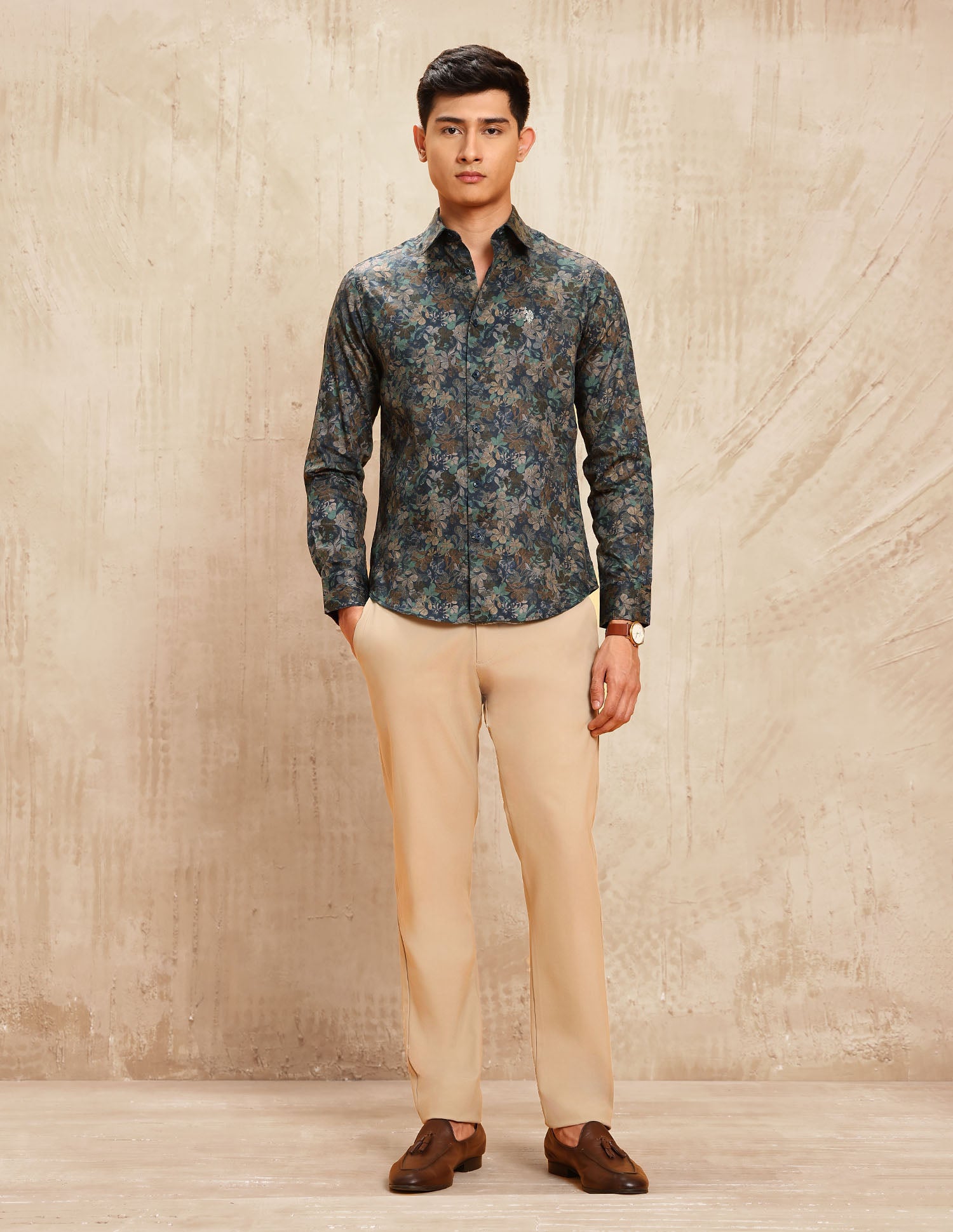 Floral Printed Satin Shirt Navy - U.S. POLO ASSN. | Large