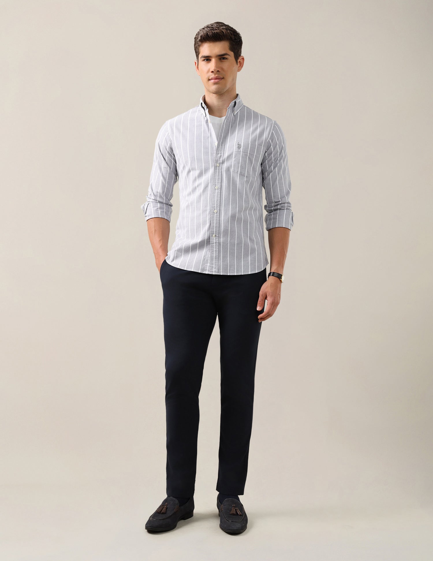 Oxford Tailored Fit Shirt Grey - U.S. Polo Assn. India | Large