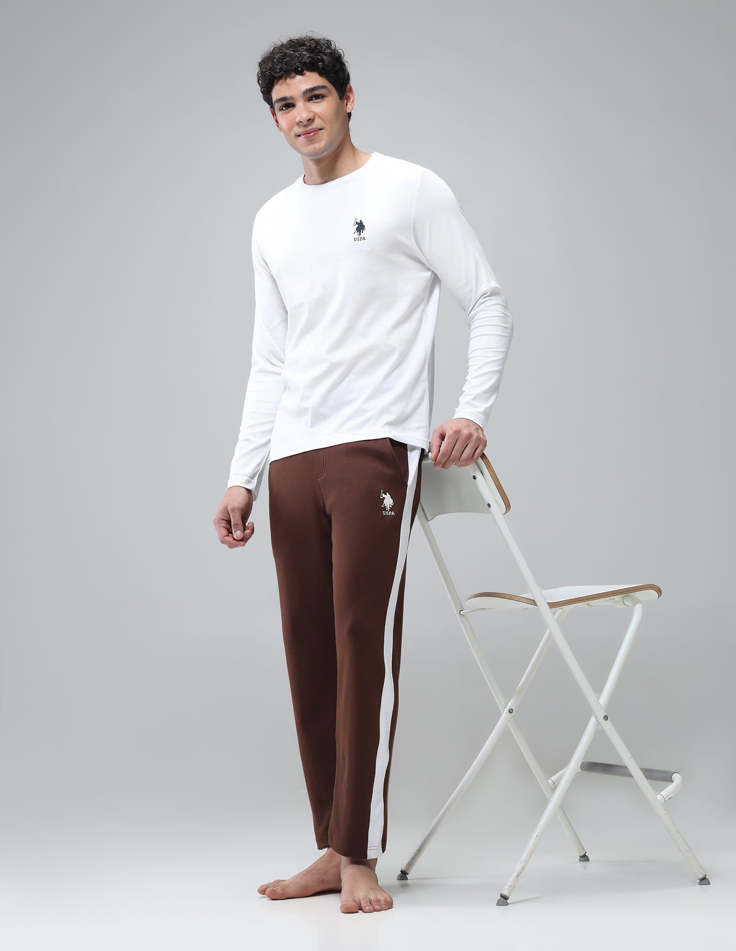 Pure Cotton Long Sleeve I693 Lounge T-Shirt - Pack Of 1 White - U.S. Polo Assn. India | Large