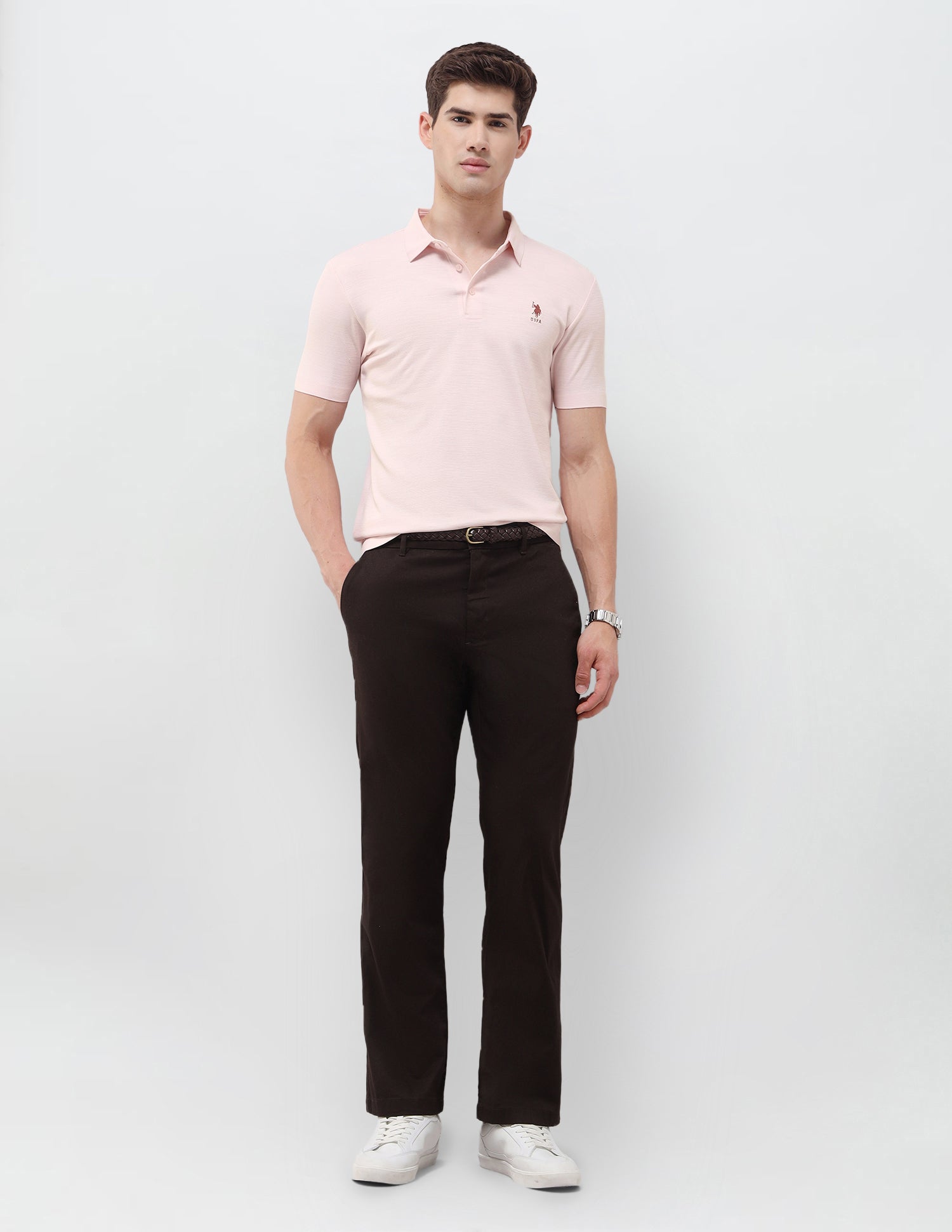 Solid Slim Fit Polo Shirt Pink - U.S. Polo Assn. India | Large