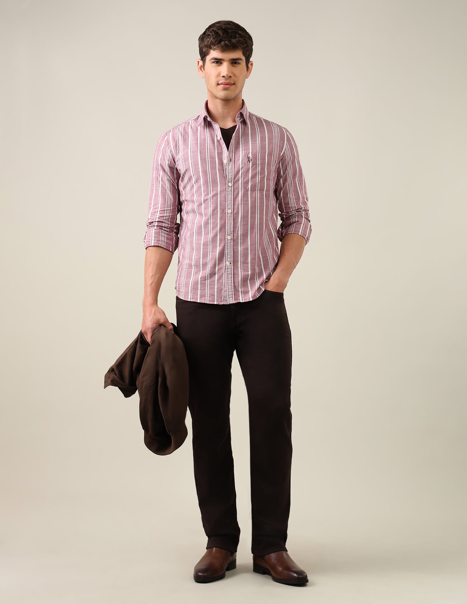 Vertical Striped Regular Fit Shirt Pink - U.S. Polo Assn. India | Large