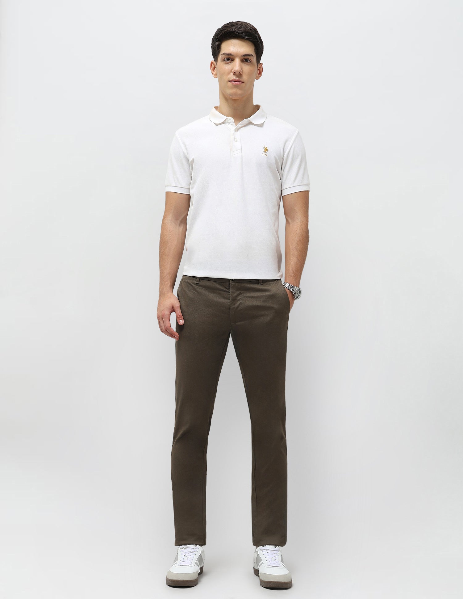 Slim Fit Textured Trousers Olive - U.S. POLO ASSN. | Large