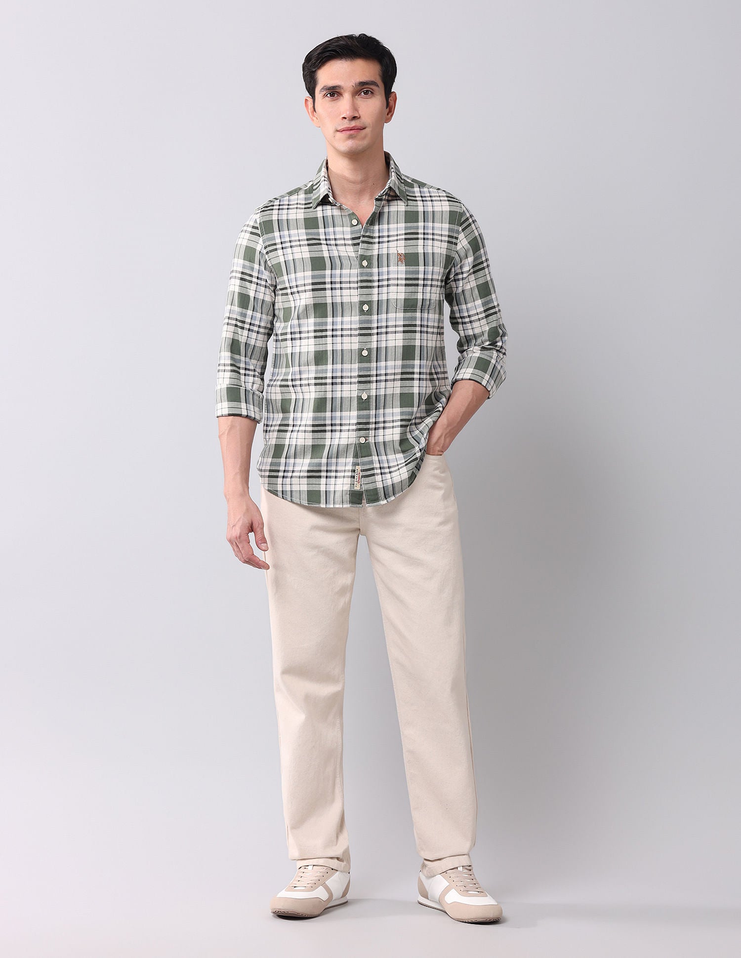 Regular Fit Twill Checked Shirt Olive - U.S. POLO ASSN. | Large