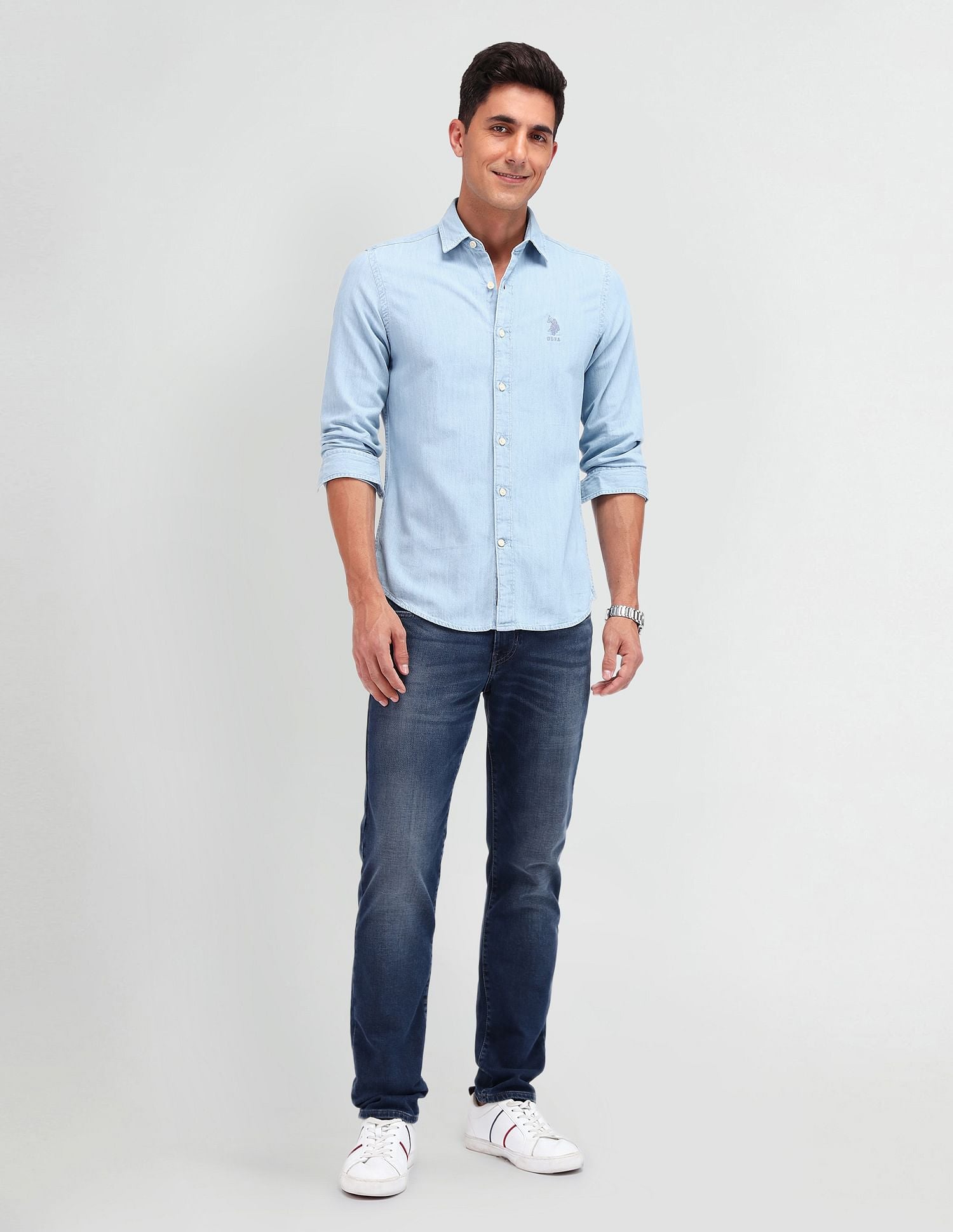 Slim Fit Chambray Shirt Light Indigo - U.S. POLO ASSN. | Large