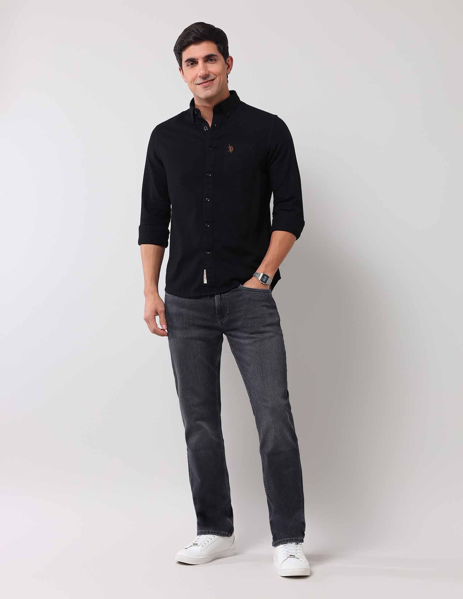 Regular Fit Solid Shirt Black - U.S. Polo Assn. India | Large