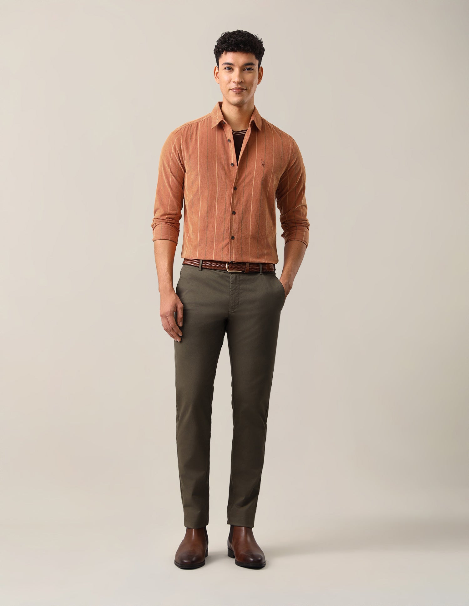 Corduroy Vertical Striped Shirt Orange - U.S. Polo Assn. India | Large