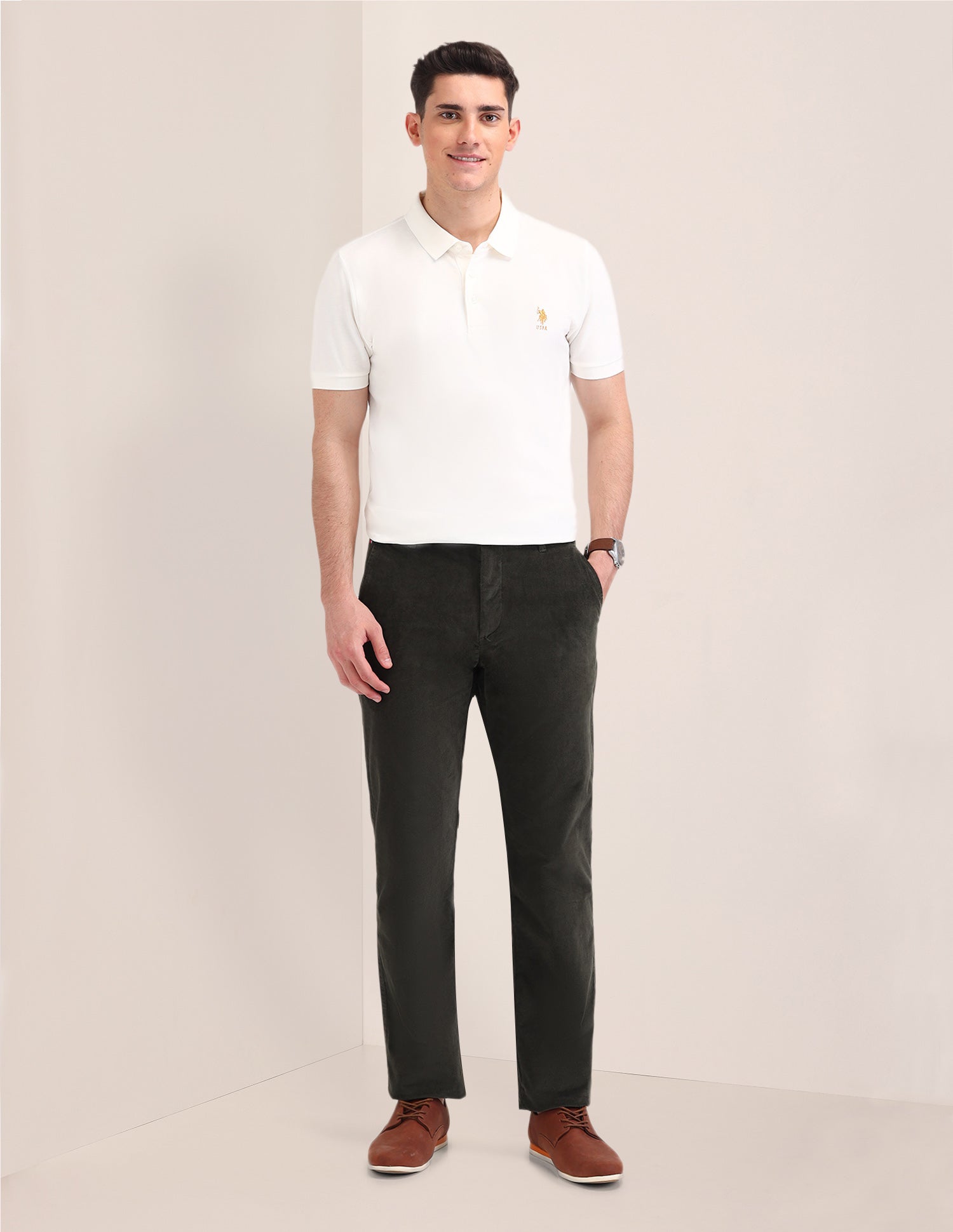 Solid Pattern Cotton Polo Shirt White - U.S. Polo Assn. India | Large