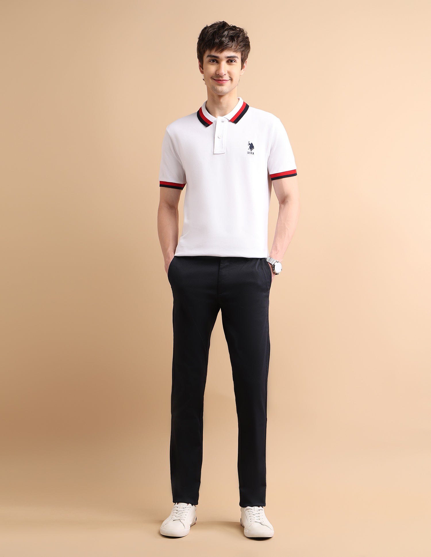 Denver Slim Fit Cotton Stretch Printed Signature Chinos Dark Blue - U.S. POLO ASSN. | Large