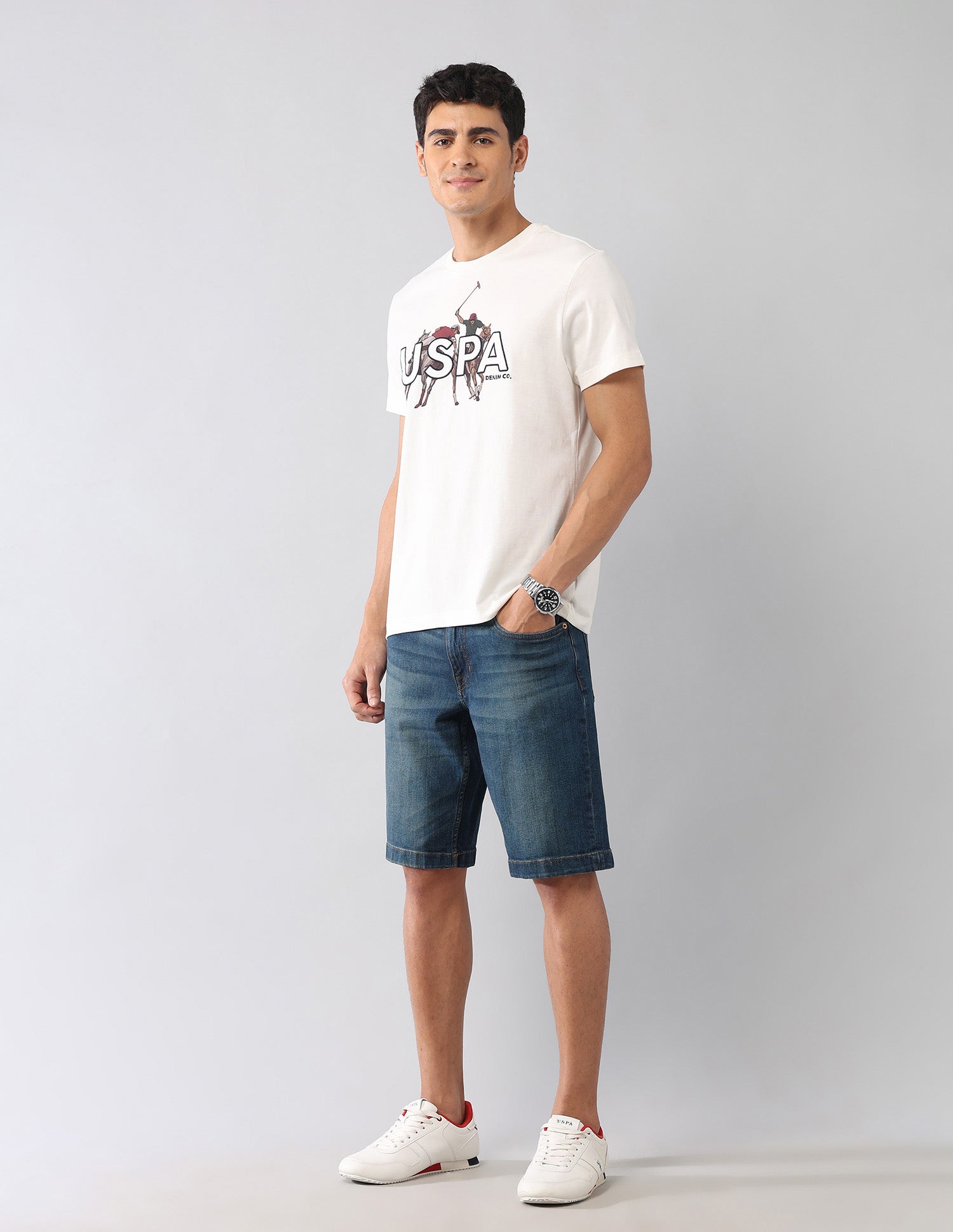 Brand Embroidered Muscle Fit Colligiate T-Shirt Ivory - U.S. Polo Assn. India | Large