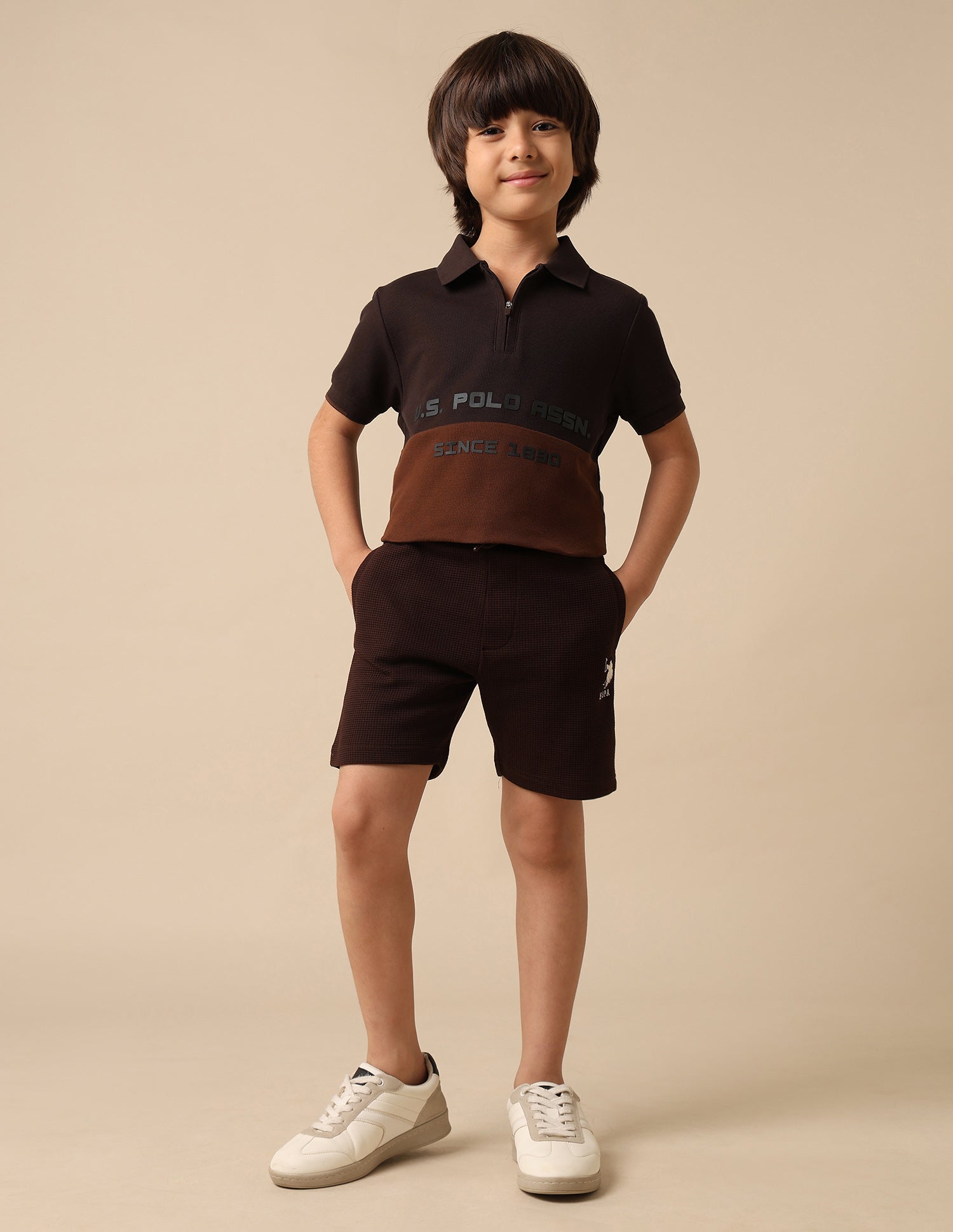 Boys Colour Blocked Brand Embossed Polo Shirt Dark Brown - U.S. POLO ASSN. | Large