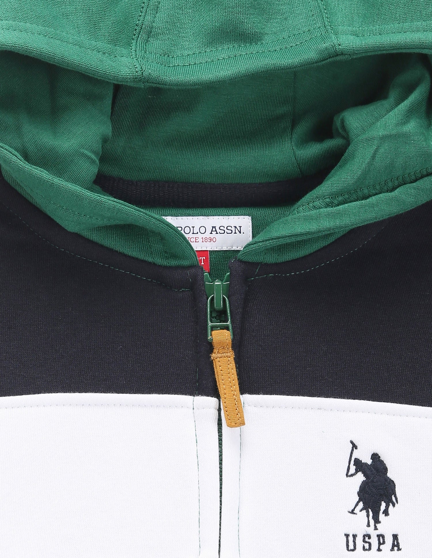 Boys Colour Block Hooded Sweatshirt Green - U.S. POLO ASSN. | Large