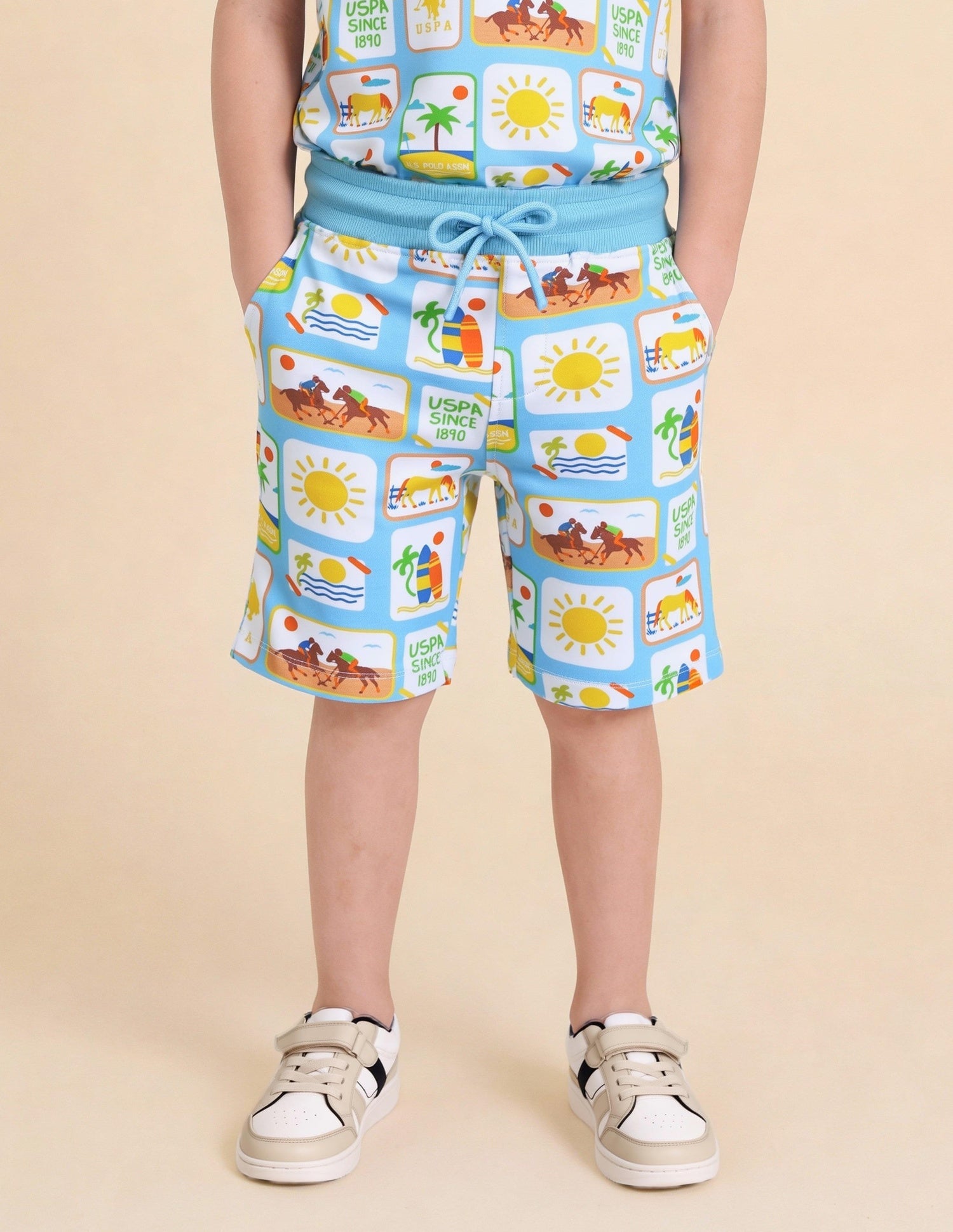 Graphic Brand Printed Regular Fit Shorts Light Blue - U.S. Polo Assn. India | Large