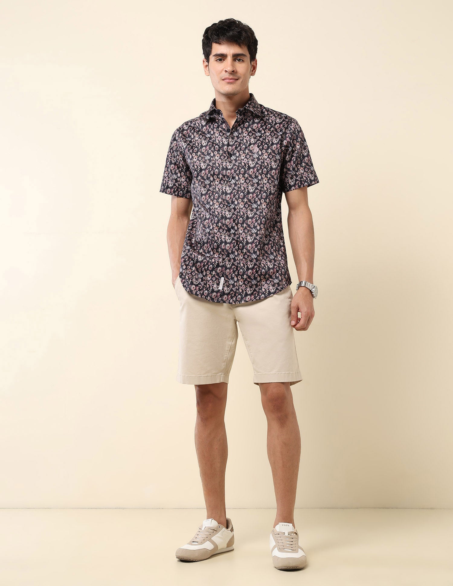 Floral Printed Pure Cotton Shirt Light Navy - U.S. Polo Assn. India | Large