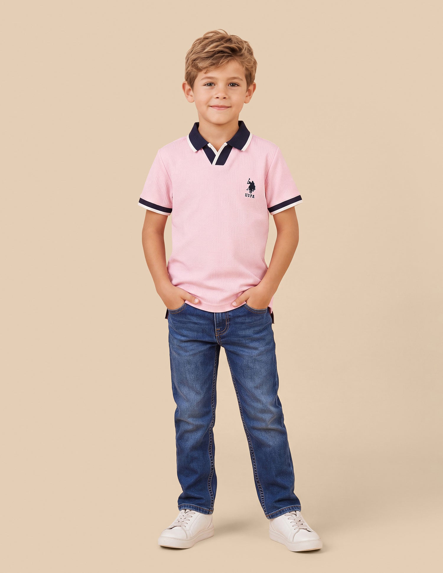 Geometric Patterned Knit Regular Fit Polo Shirt Pink - U.S. Polo Assn. India | Large