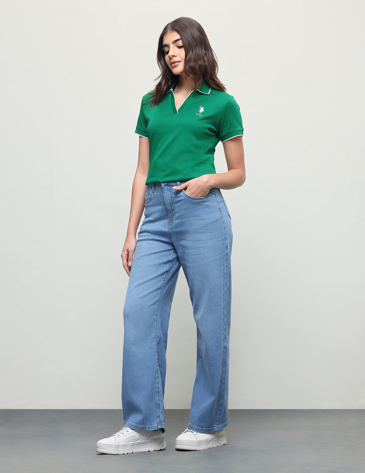 Solid Regular Fit Polo Shirt Green - U.S. Polo Assn. India | Large