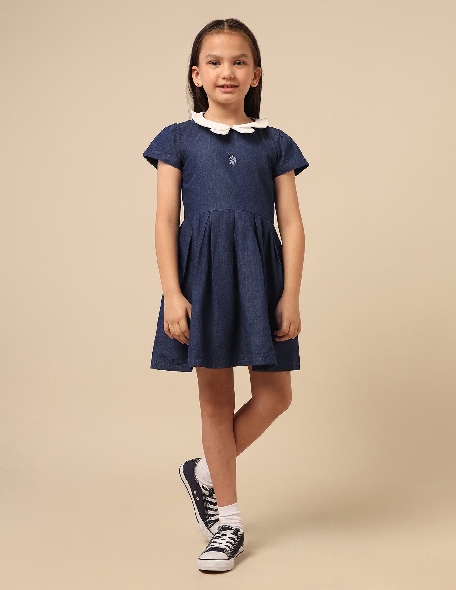 Girls Solid A-Line Dress Indigo - U.S. POLO ASSN. | Large