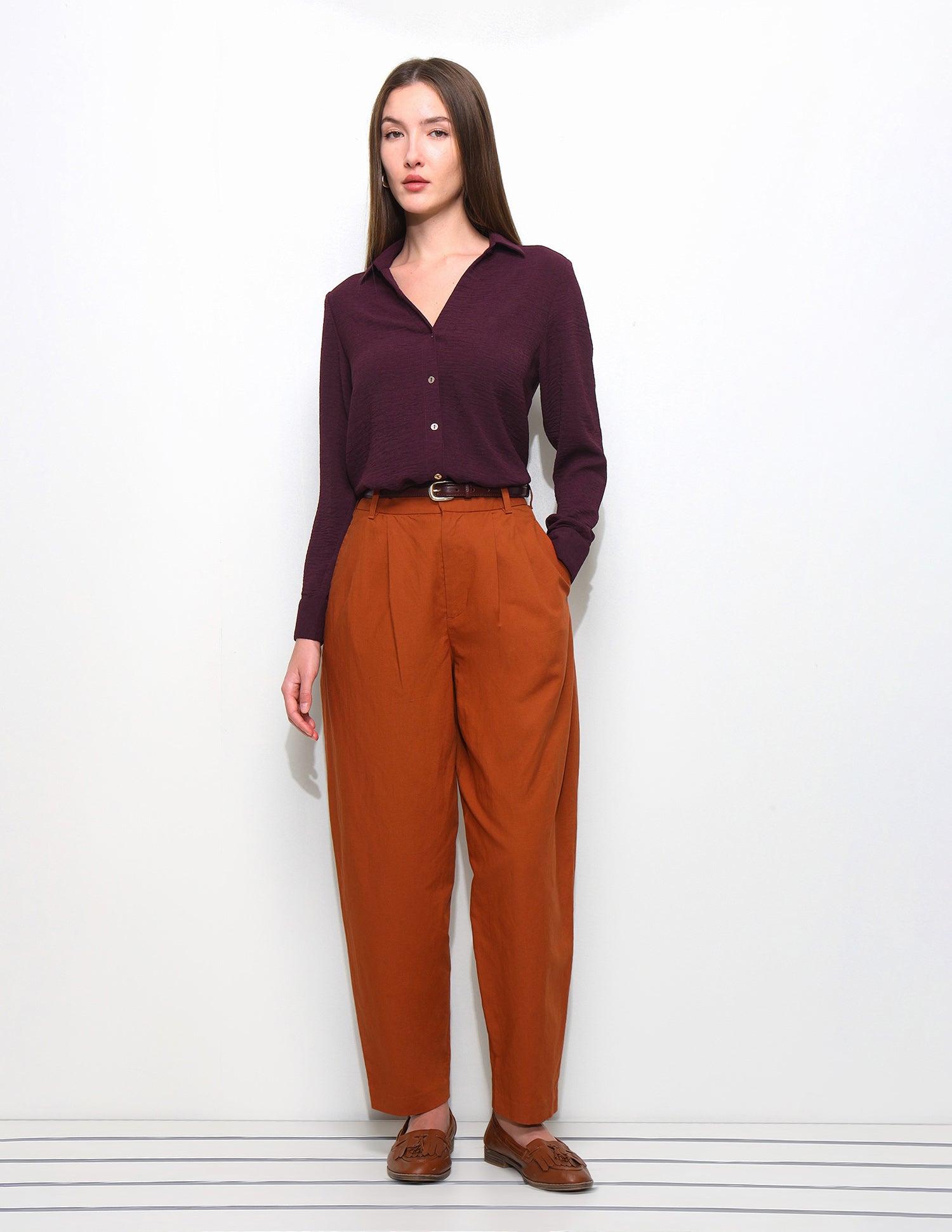 Solid V-Neck Collar Shirt Brown - U.S. Polo Assn. India | Large