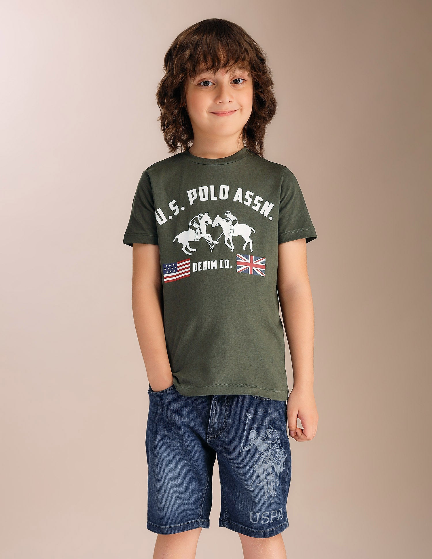 Boys Regular Fit Brand Printed T-Shirt Olive - U.S. POLO ASSN. | Large