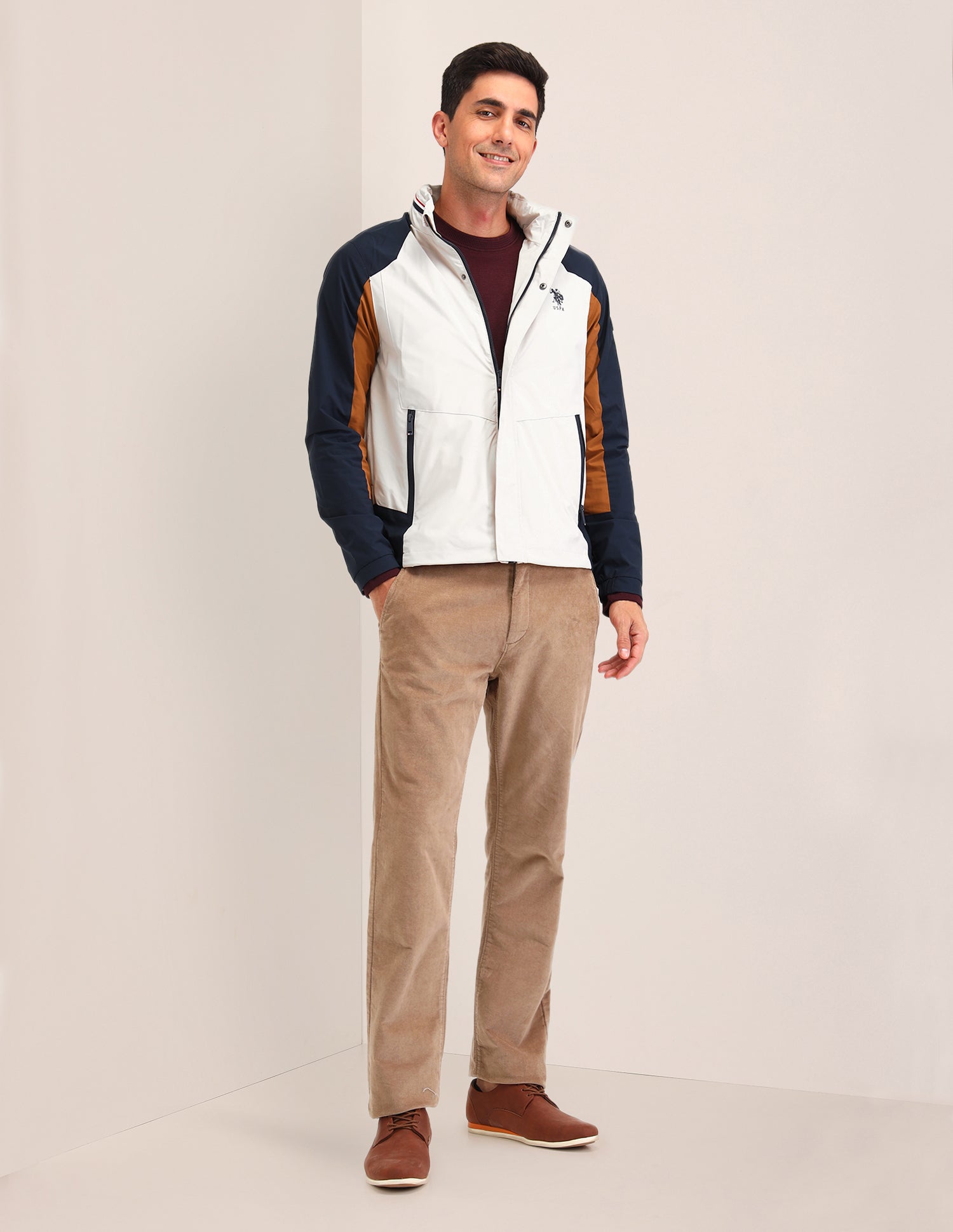 Colour blocked Regular Fit Jacket Ecru - U.S. POLO ASSN. | Large