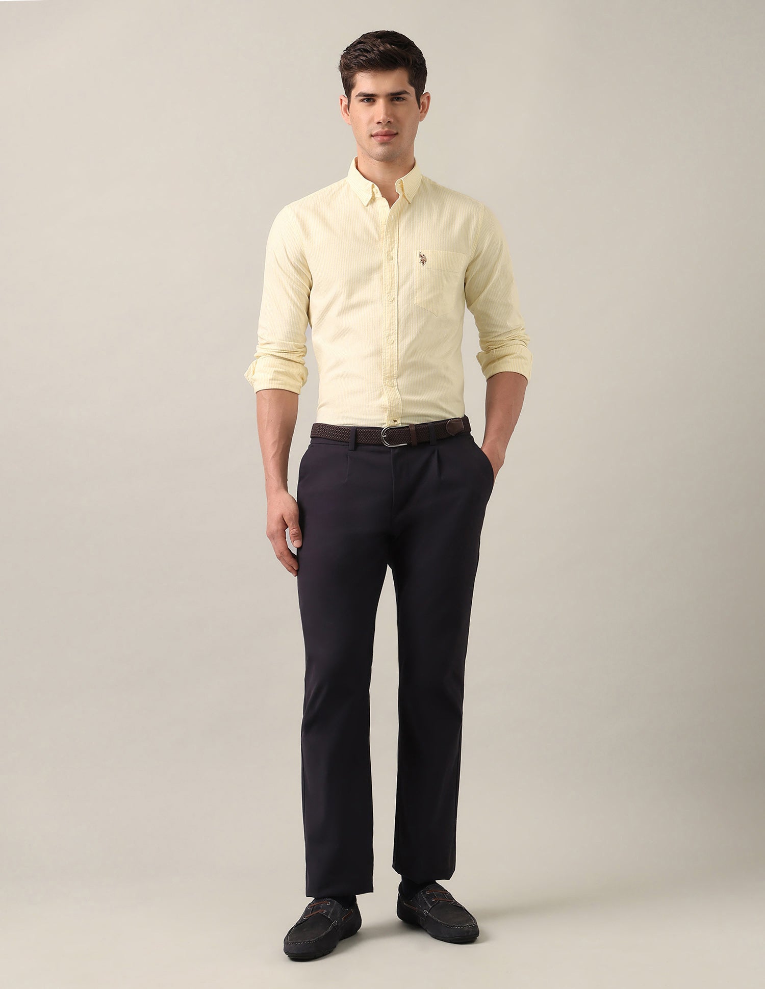 Vertical Striped Oxford Shirt Yellow - U.S. Polo Assn. India | Large