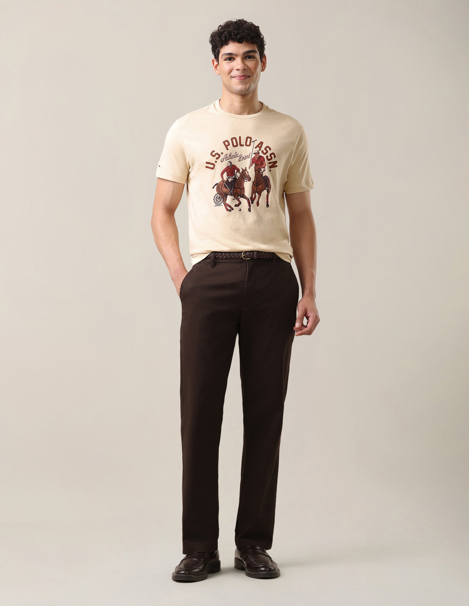 Graphic Brand Printed Slim Fit T-Shirt Beige - U.S. Polo Assn. India | Large