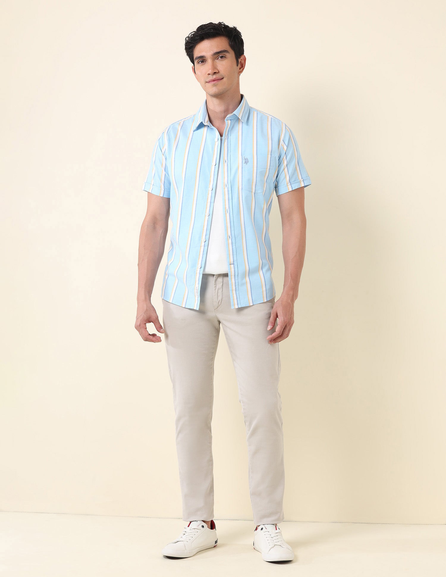 Tailored Fit Vertical Striped Shirt Blue - U.S. Polo Assn. India | Large