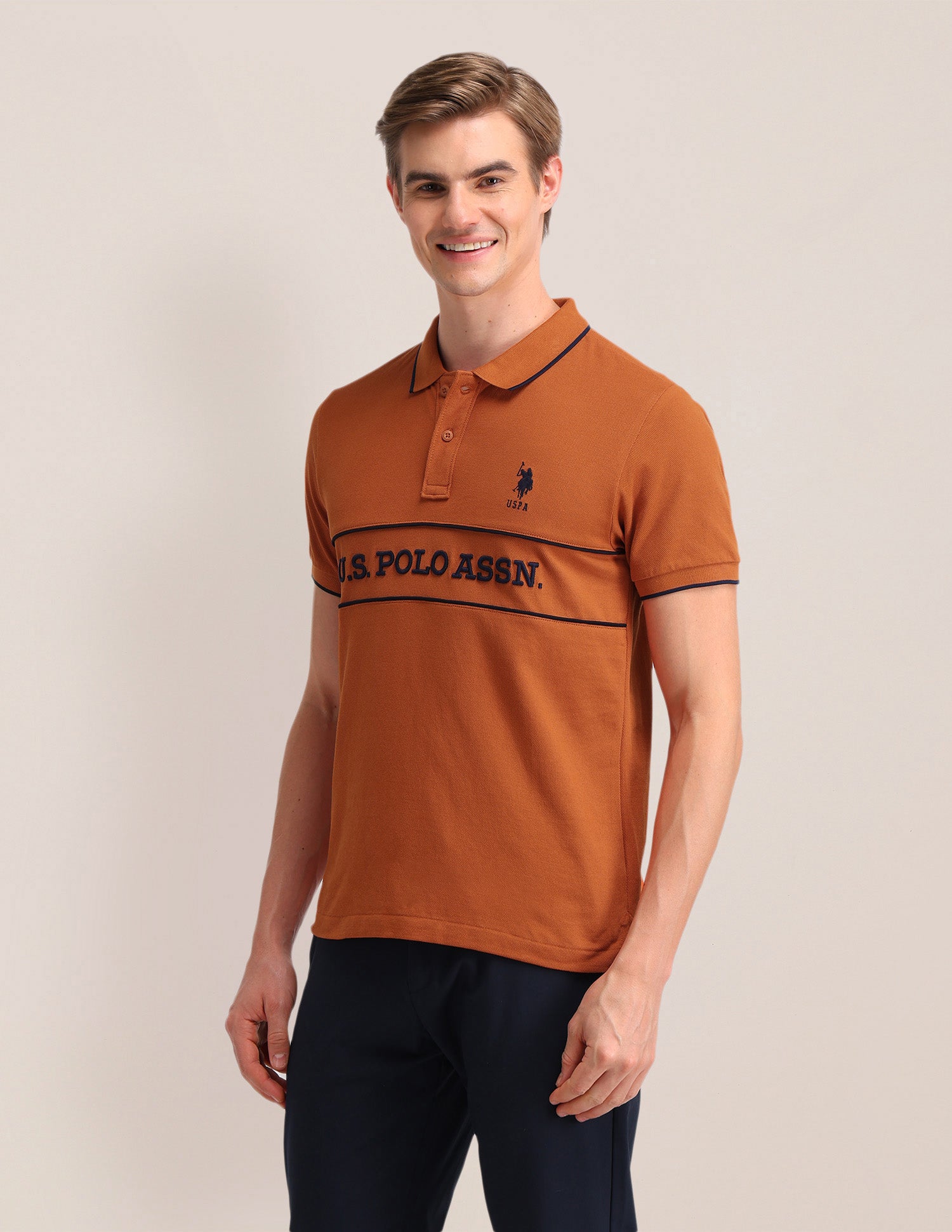 Typographic Printed Cotton Polo Shirt Rust - U.S. POLO ASSN. | Large