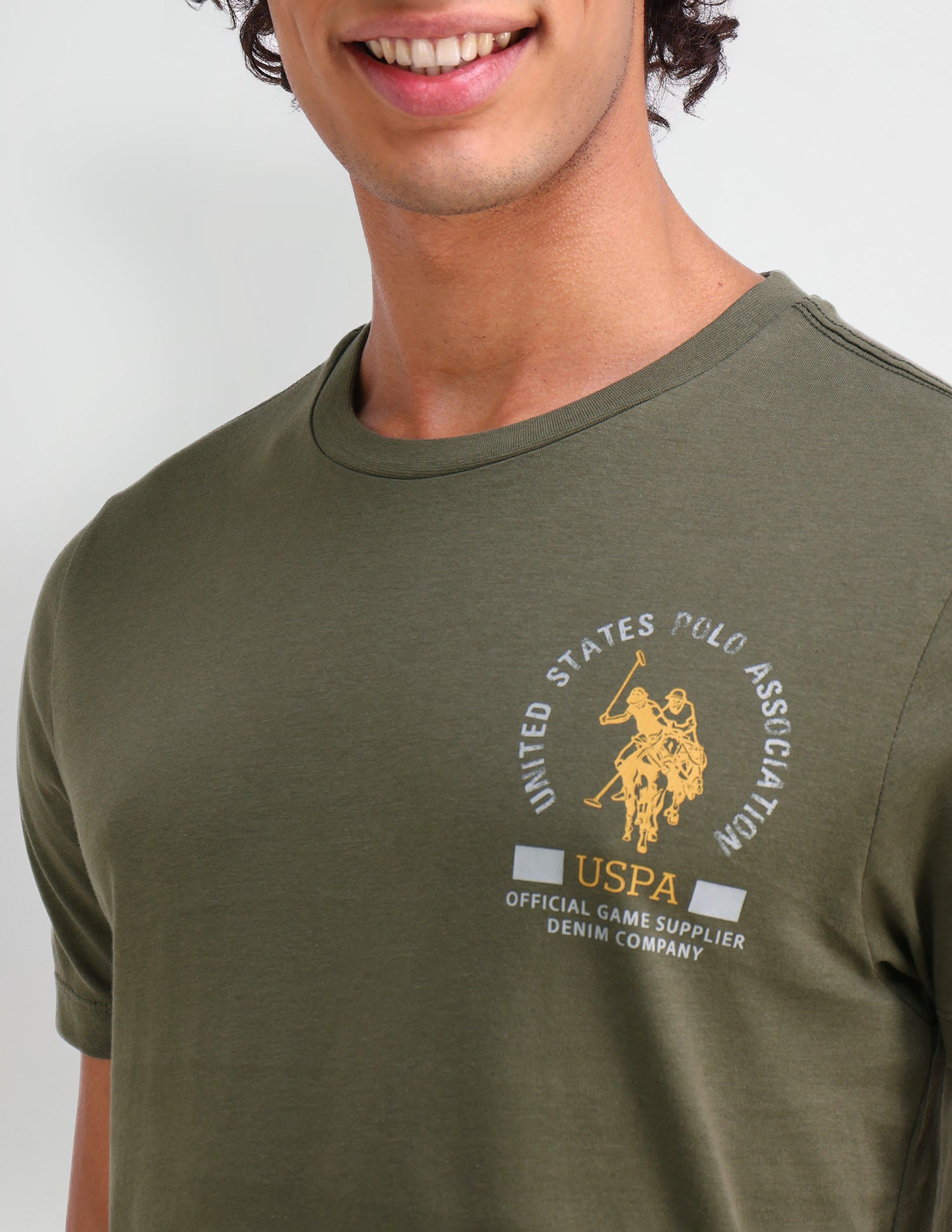 Graphic Printed Muscle Fit T-Shirt Olive Drab - U.S. Polo Assn. India | Large