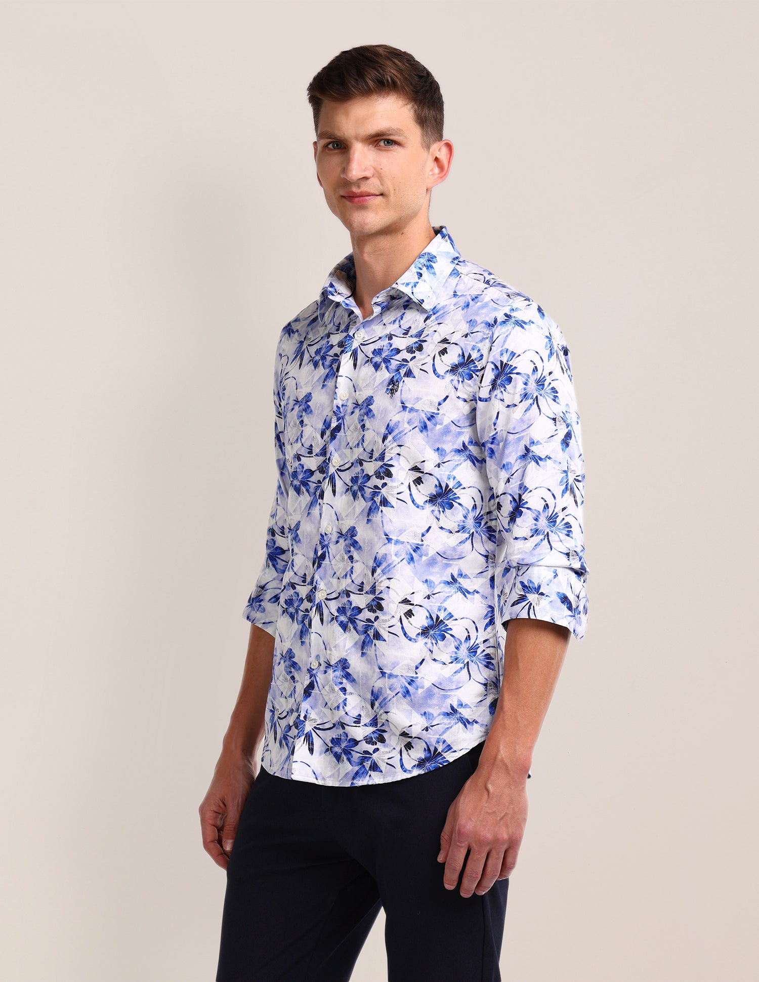 Floral Regular Fit Shirt Blue - U.S. POLO ASSN. | Large