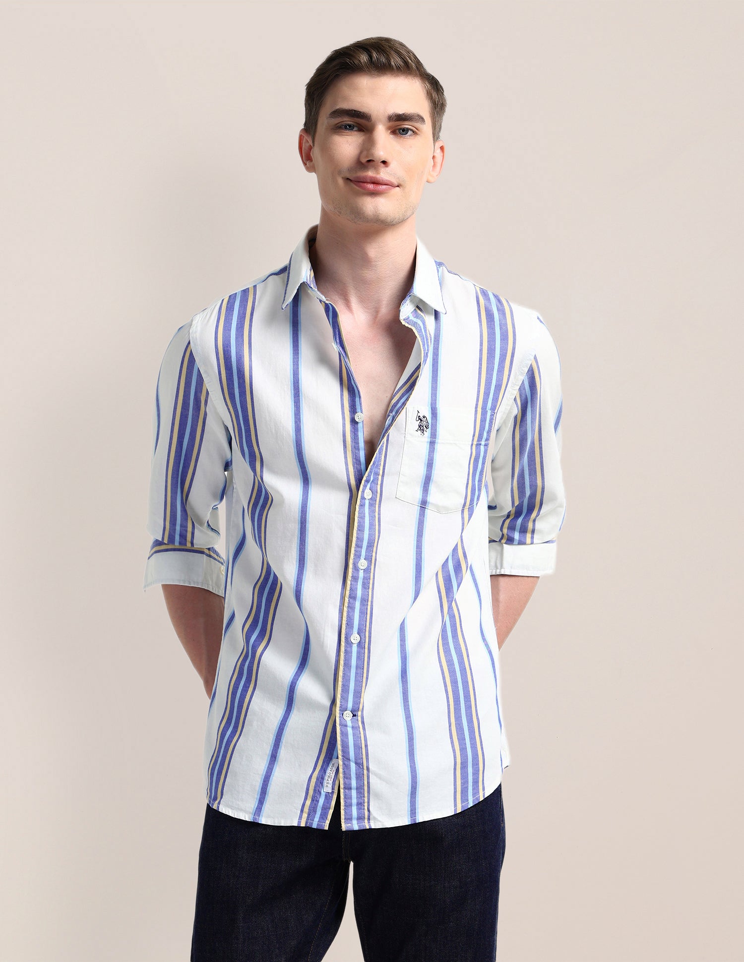 Vertical Striped Regular Fit Shirt Blue - U.S. Polo Assn. India | Large