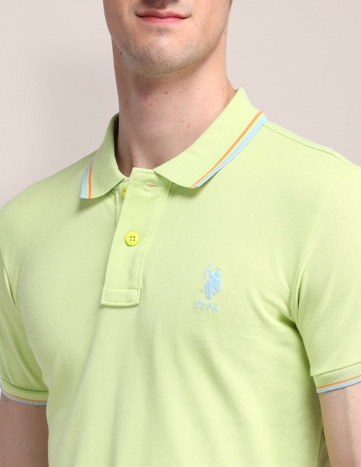 Solid Slim Fit Polo Shirt Light Green - U.S. Polo Assn. India | Large