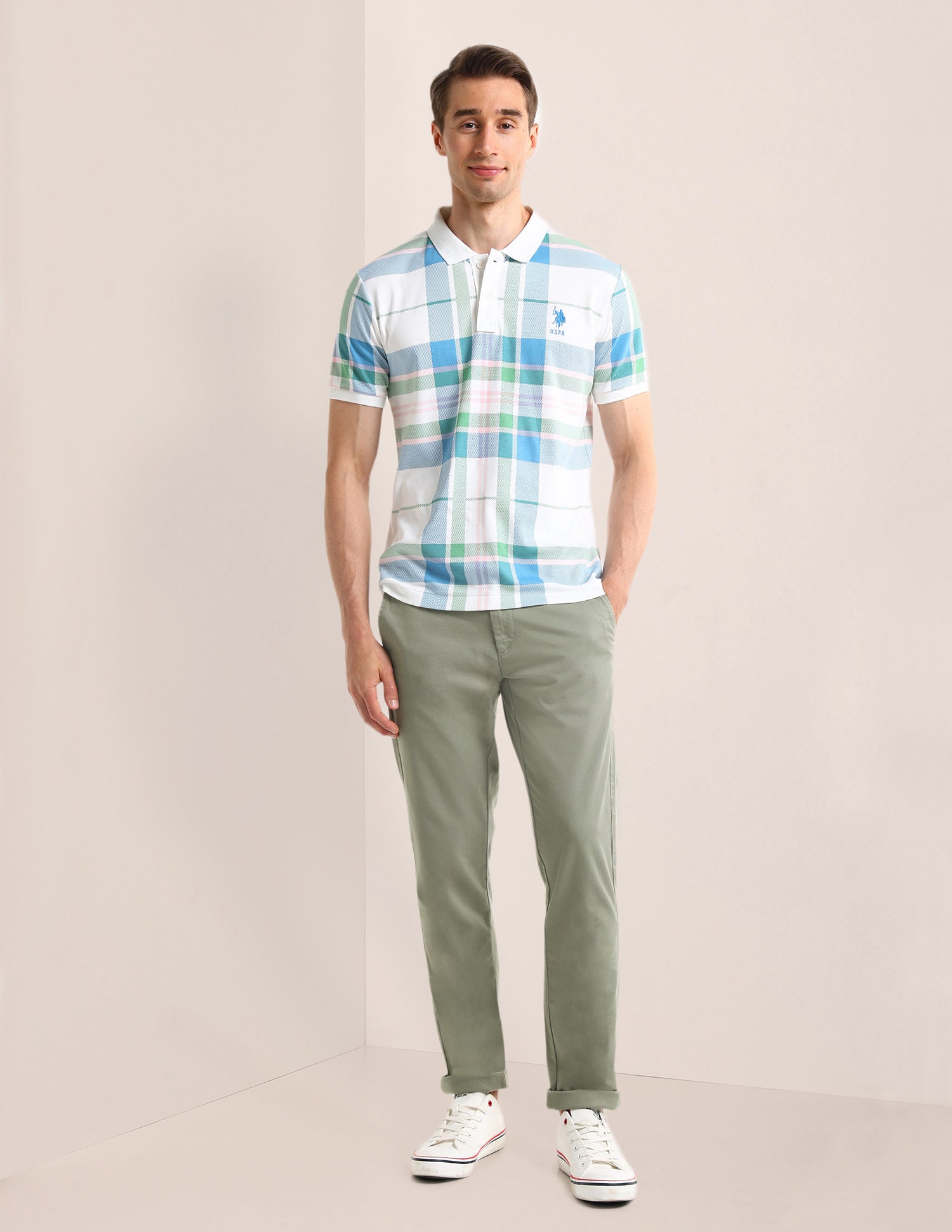 Denver Slim Fit Twill Trousers Light-Green - U.S. POLO ASSN. | Large