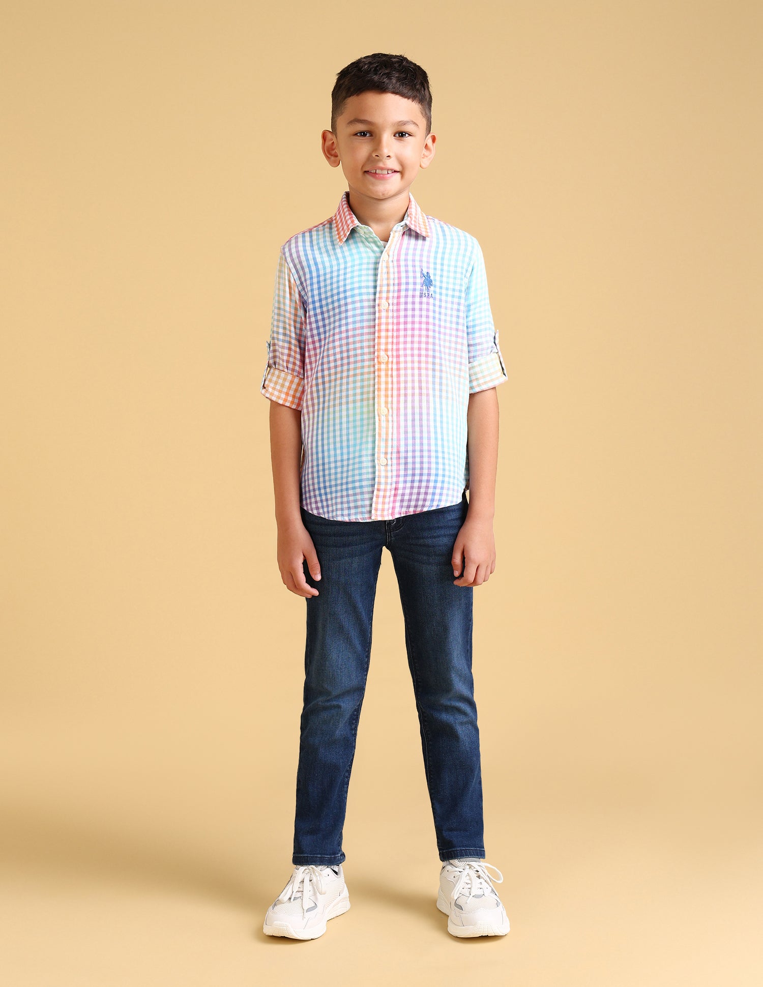 Boys Straight Fit Windowpane Checks Shirt Multi4 - U.S. POLO ASSN. | Large