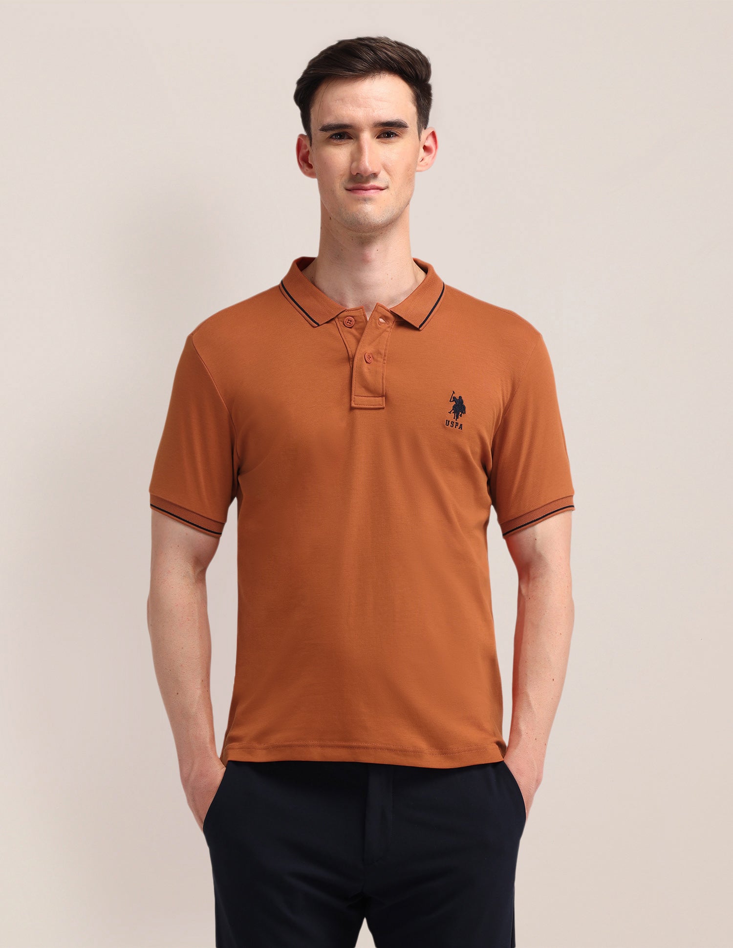 Solid Slim Fit Polo Shirt Rust - U.S. Polo Assn. India | Large