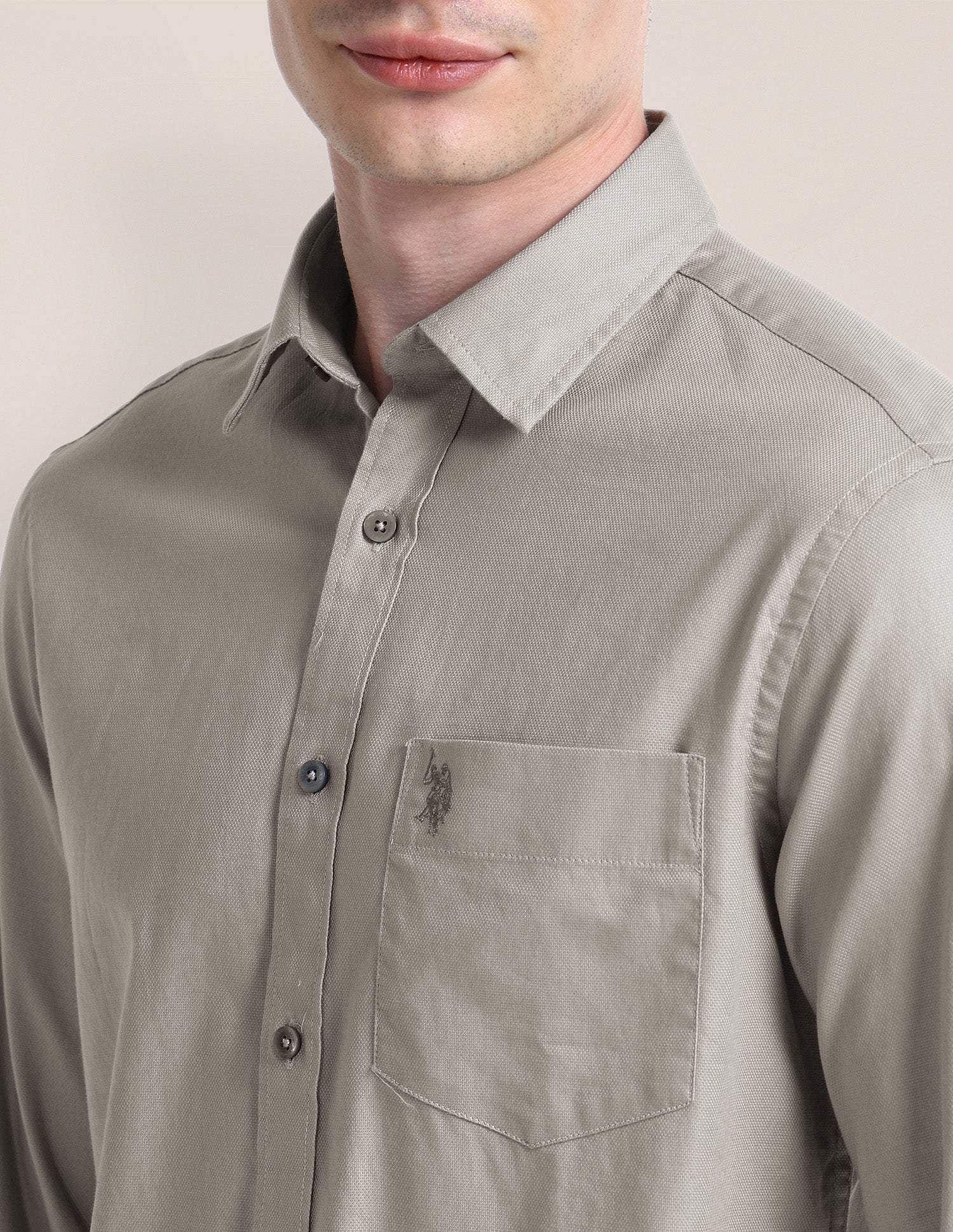 Solid Slim Fit Shirt Light-Grey - U.S. Polo Assn. India | Large