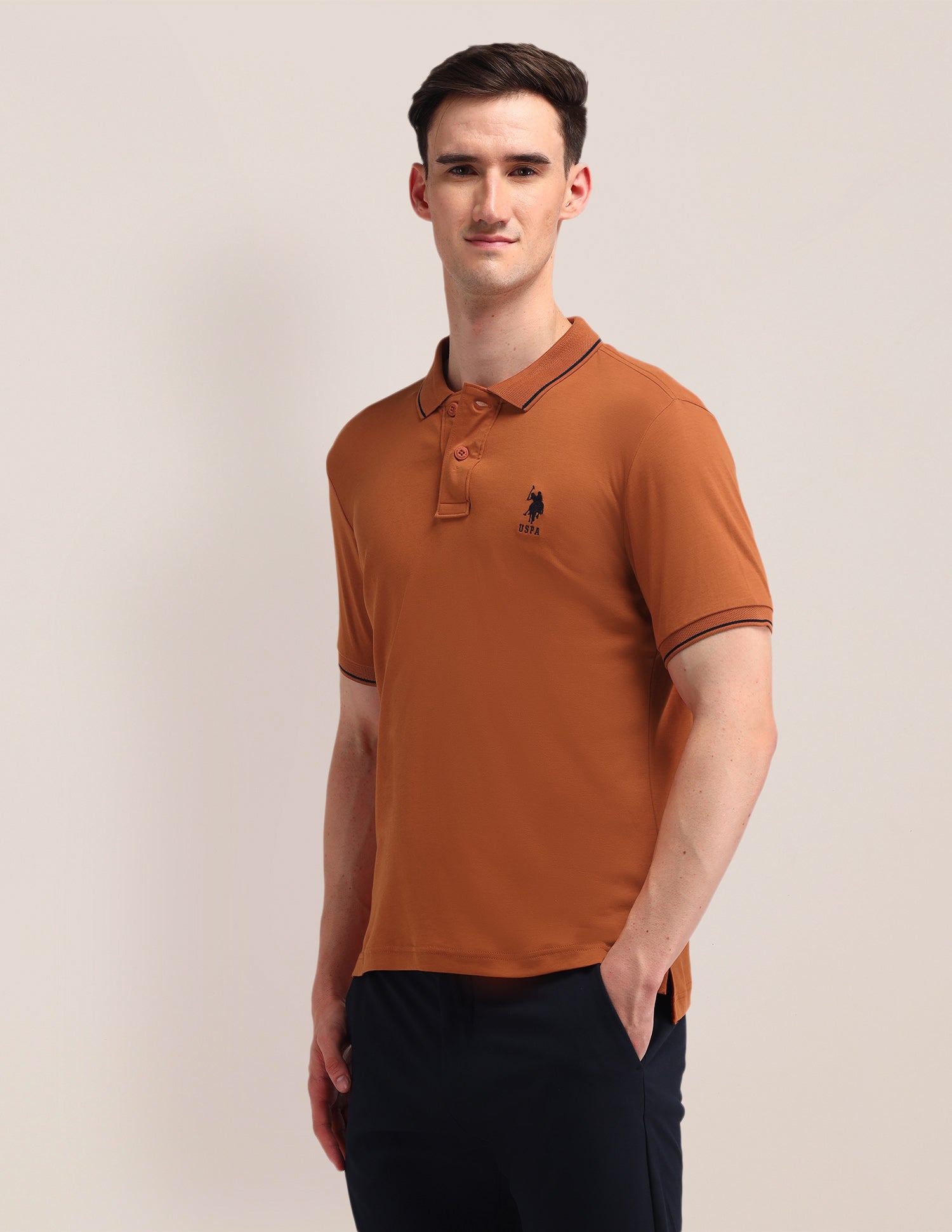 Solid Slim Fit Polo Shirt Rust - U.S. Polo Assn. India | Large