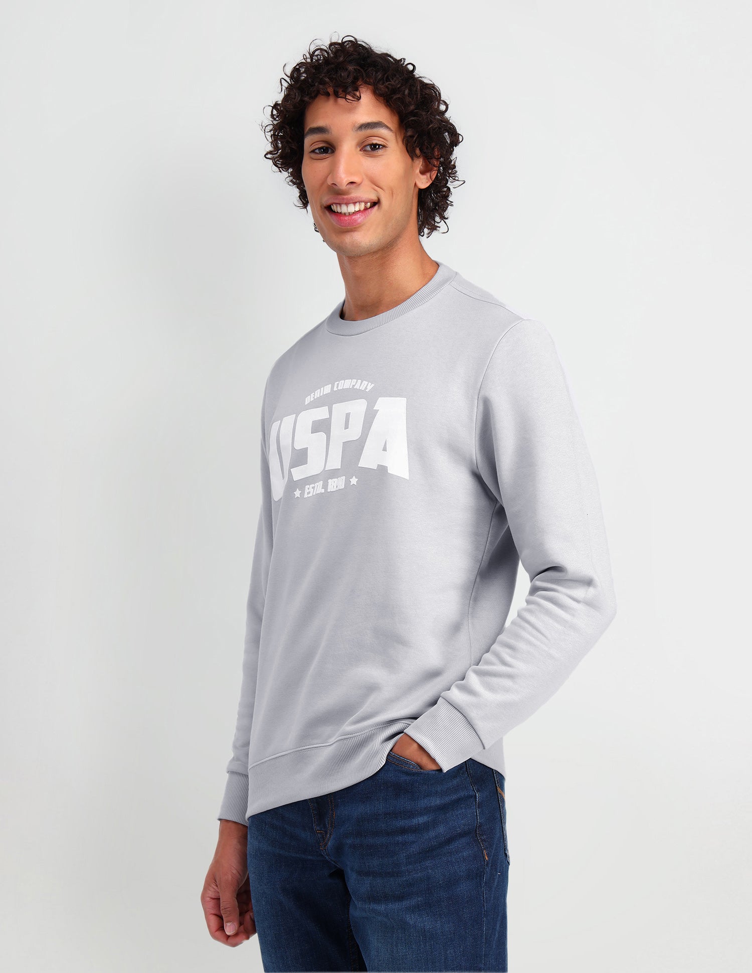 Crew Neck Brand Printed Sweatshirt Grey - U.S. POLO ASSN. | Large