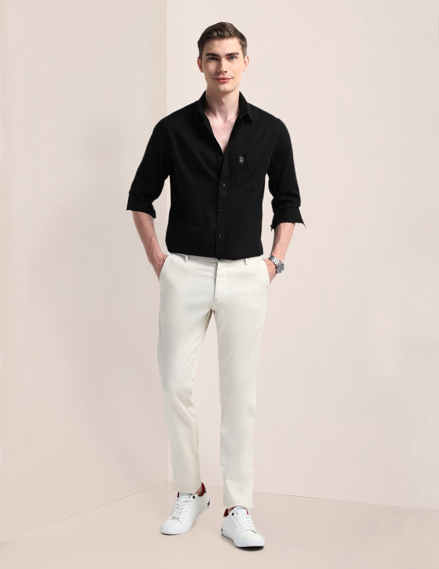 Solid Regular Fit Formal Shirt Black - U.S. Polo Assn. India | Large