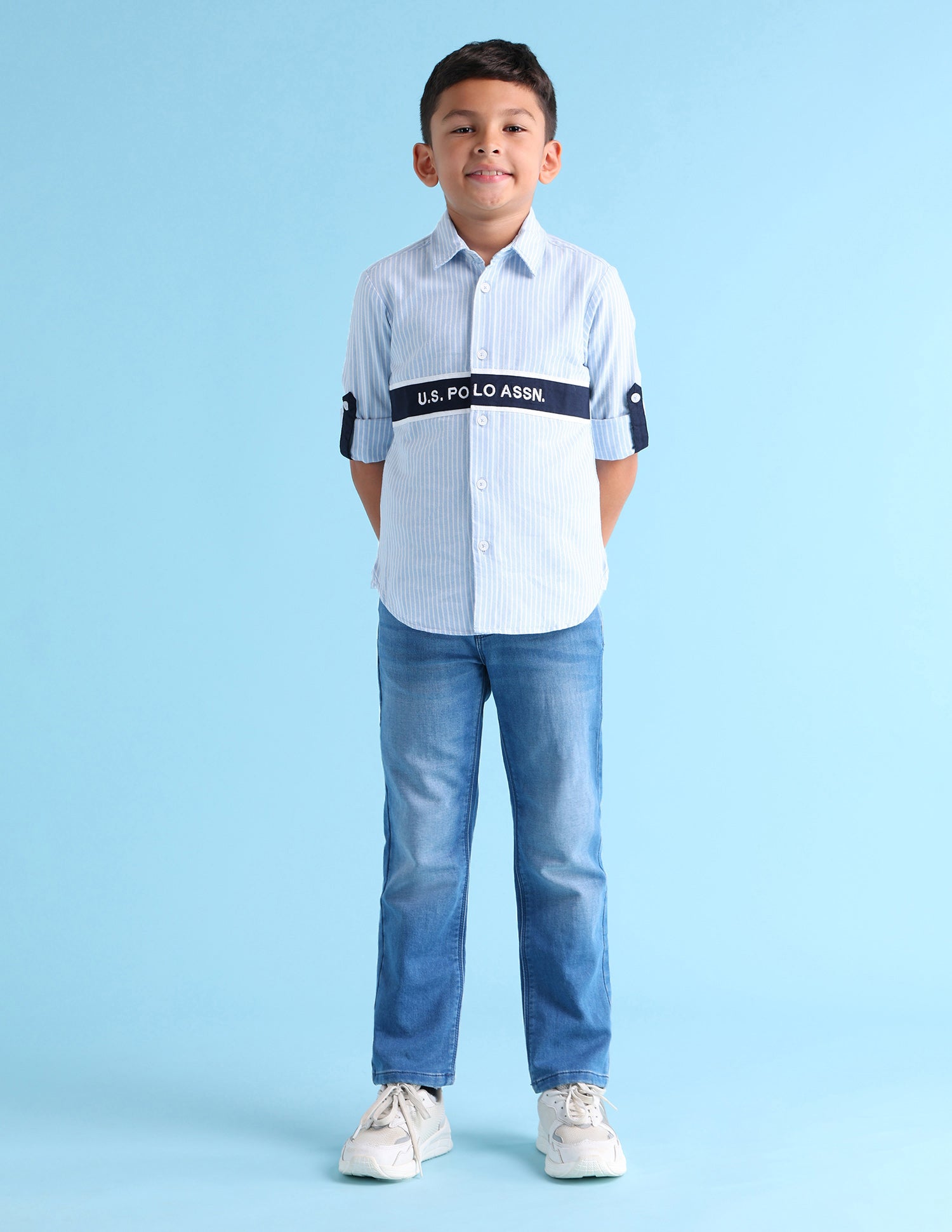 Boys Regular Fit Vertical StripedShirt Light Blue - U.S. Polo Assn. India | Large