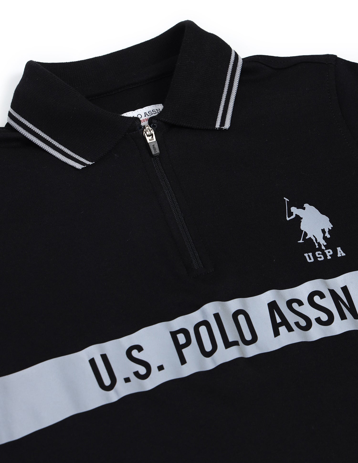 Boys Brand Printed Cotton Polo Shirt Black - U.S. Polo Assn. India | Large