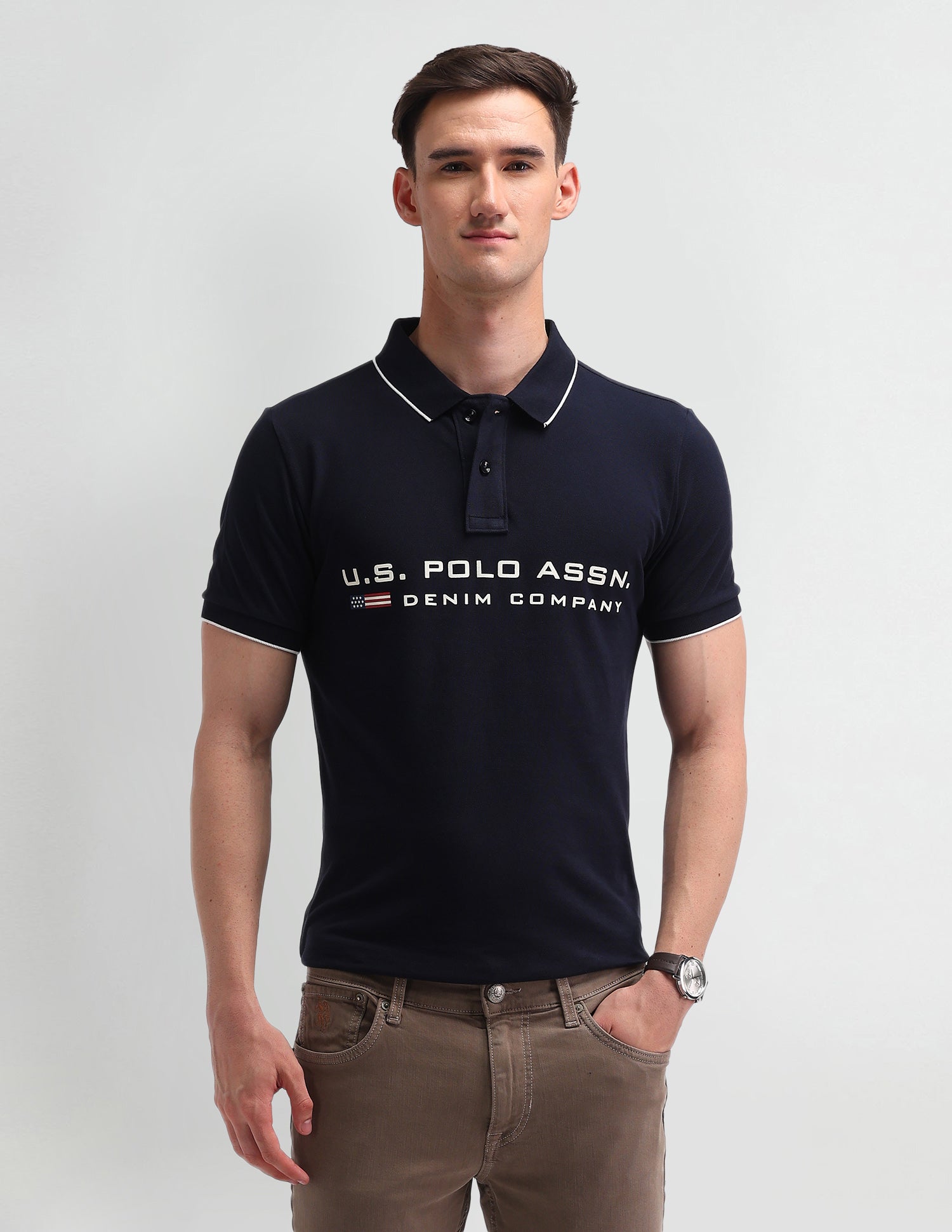 Brand Printed Cotton Polo Shirt Uspa Navy - U.S. Polo Assn. India | Large